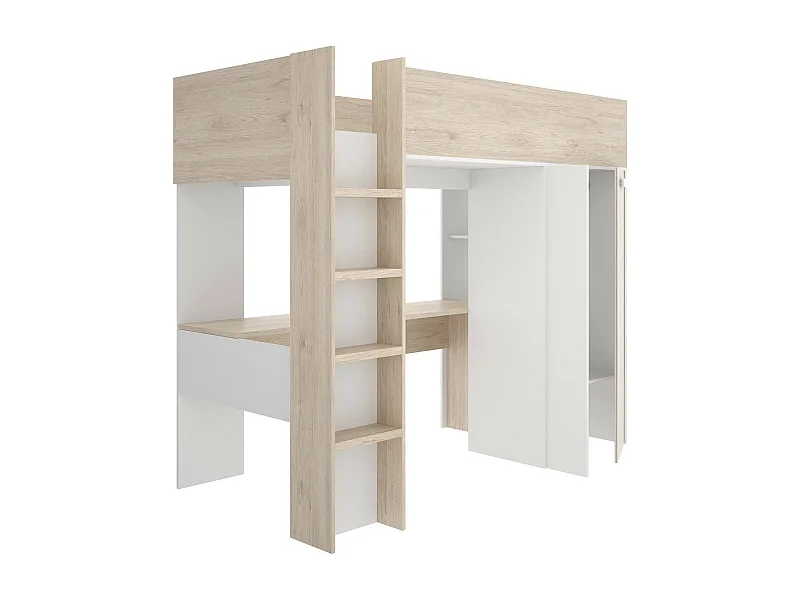 Dhovlan slaapkamersamenstelling, Complete slaapkamer, Kinderkamer, Brugmeubelset, 206x111 h178 cm, Wit en Eiken