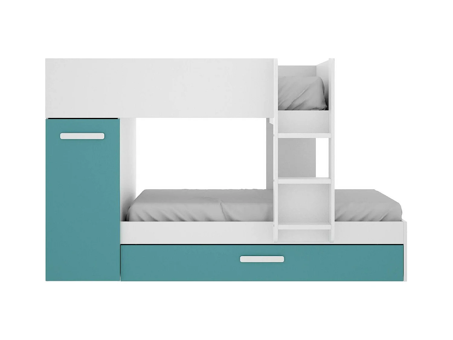 Composition de la chambre à coucher Dclar, Chambre complète, Chambre d'enfants, Kit mobilier pont, 244x112 h150 cm, Bleu et blanc