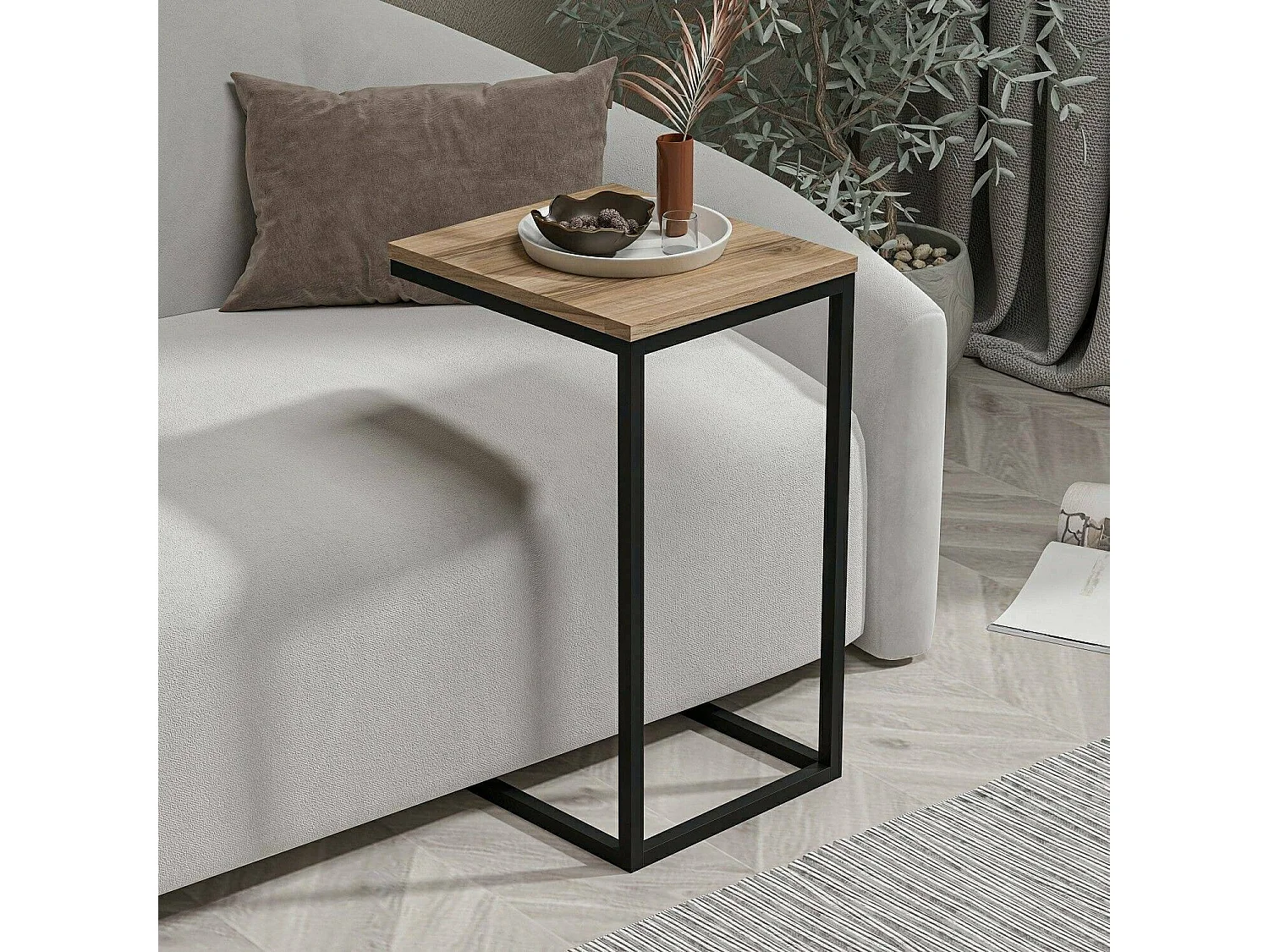 Table basse Dmarchionn, Table basse, Porte-revues pour canapé, Etagère de salon, 35x40 h65 cm, Noyer