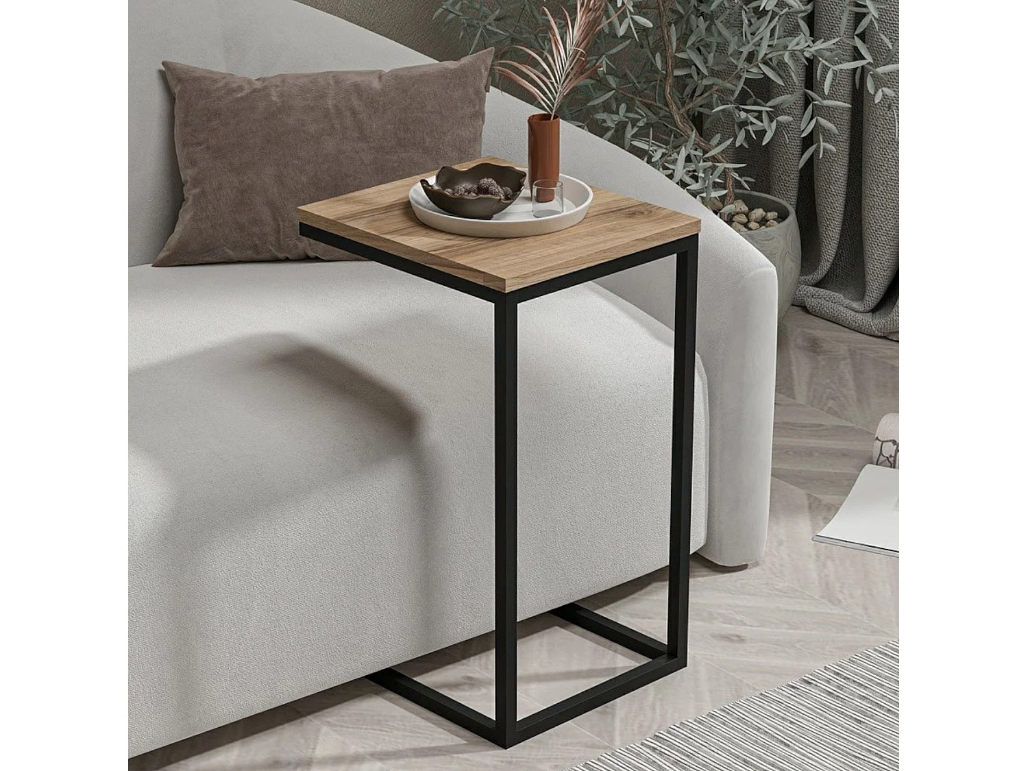 Table basse Dmarchionn, Table basse, Porte-revues pour canapé, Etagère de salon, 35x40 h65 cm, Noyer