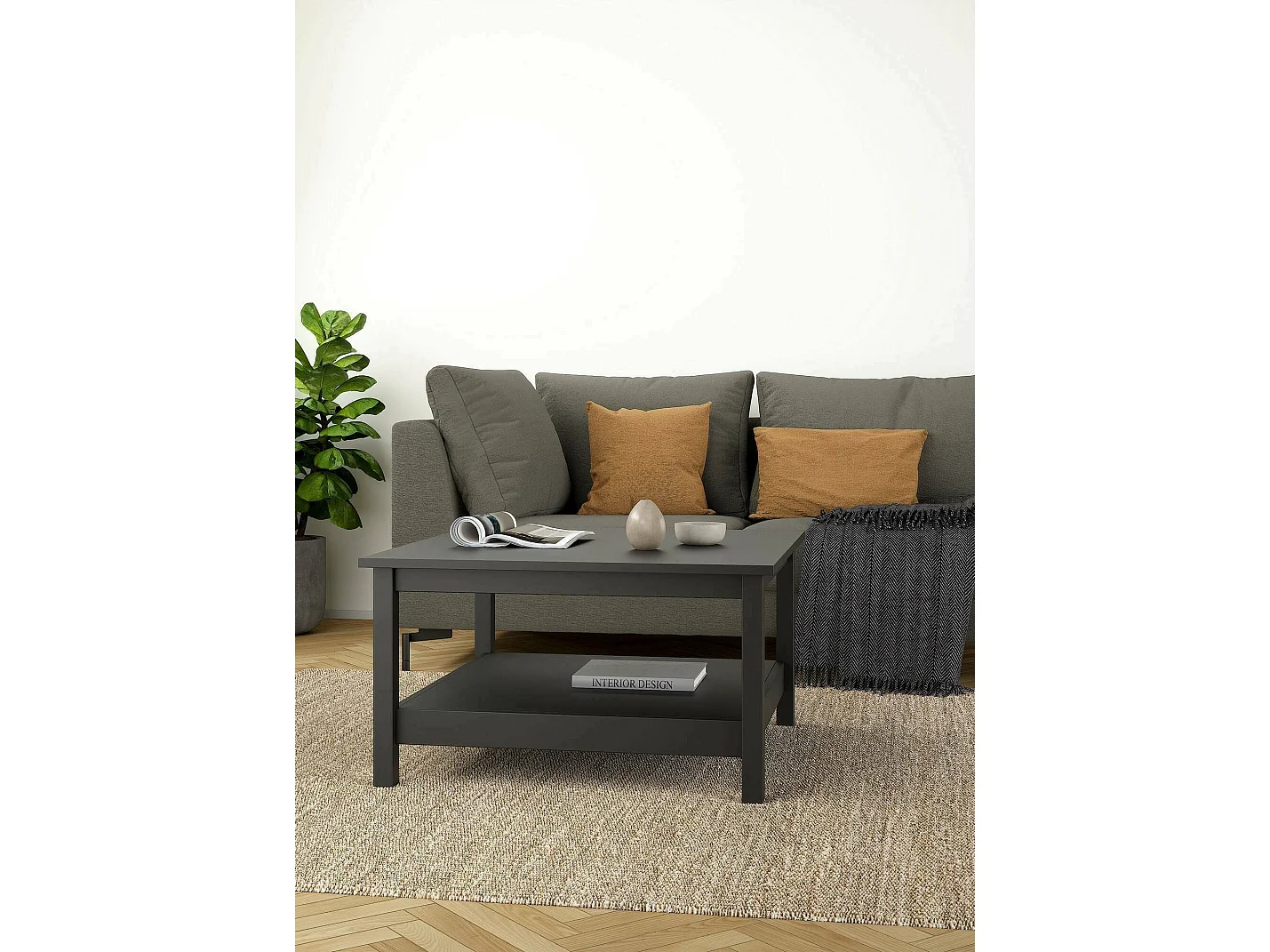 Table basse Dvalzani, Table basse, Porte-revues pour canapé, Etagère de salon, 81x81 h45 cm, Noir