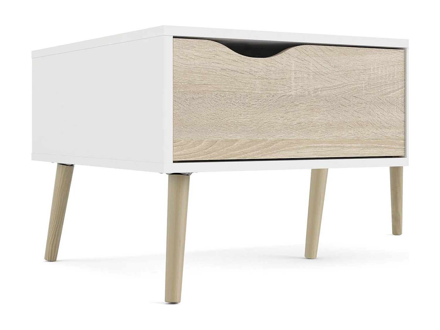 Table basse Dvannin, Table basse, Porte-revues pour canapé, Etagère de salon, 99x60 h43 cm, Blanc et chêne