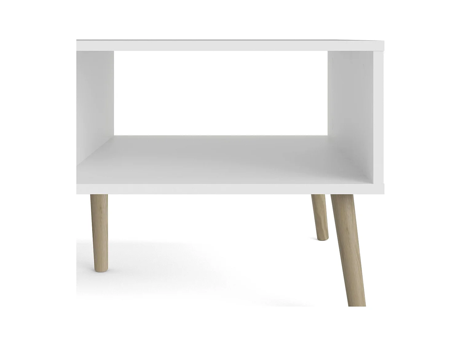 Table basse Dvannin, Table basse, Porte-revues pour canapé, Etagère de salon, 99x60 h43 cm, Blanc et chêne