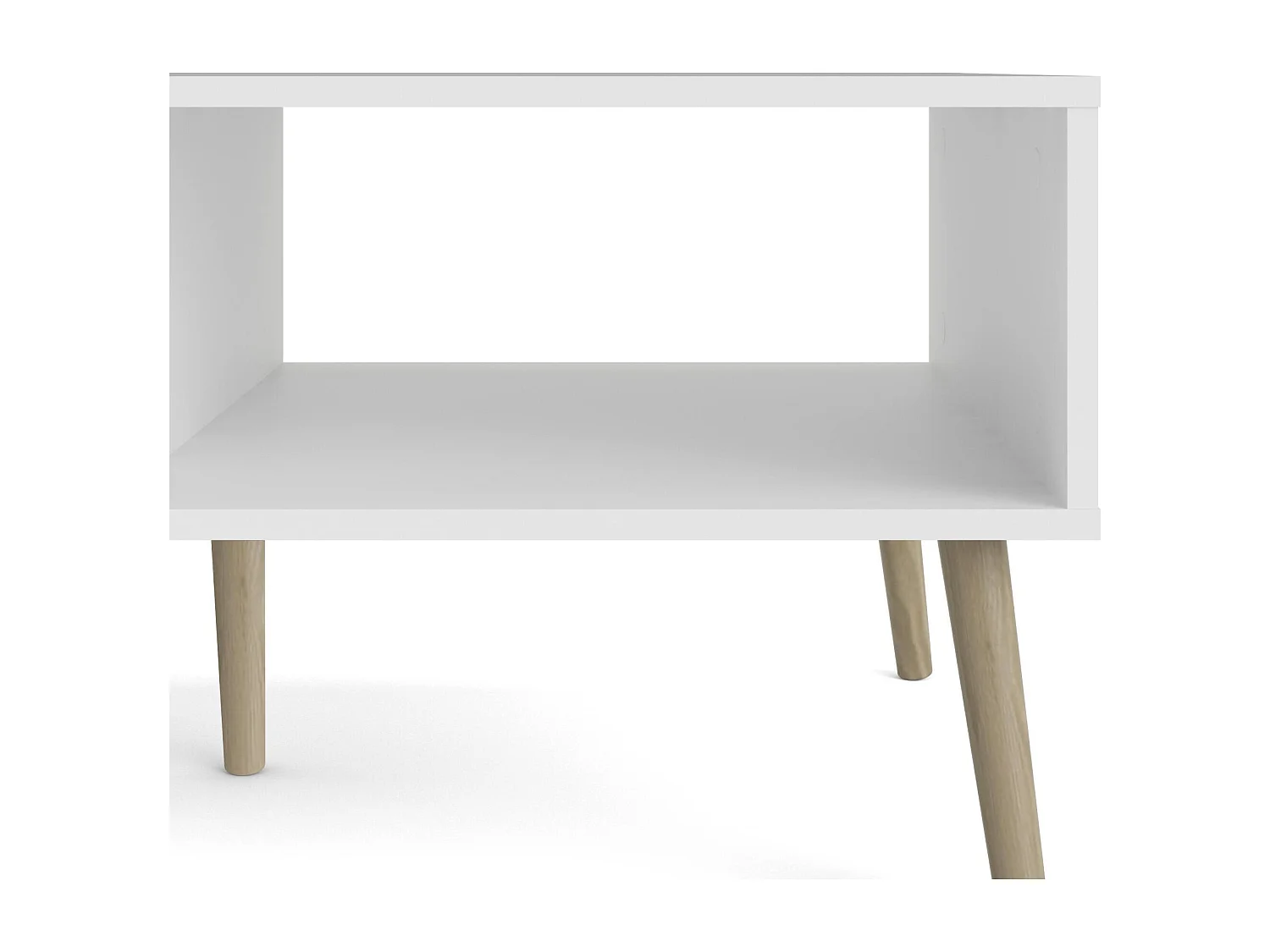 Table basse Dvannin, Table basse, Porte-revues pour canapé, Etagère de salon, 99x60 h43 cm, Blanc et chêne