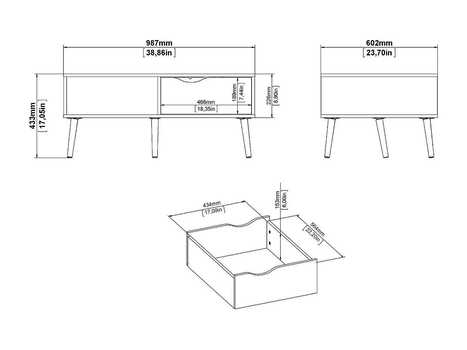 Tavolino da Salotto Sfene, un Cassetto, 60.2x98.7x43.3h cm Bianco