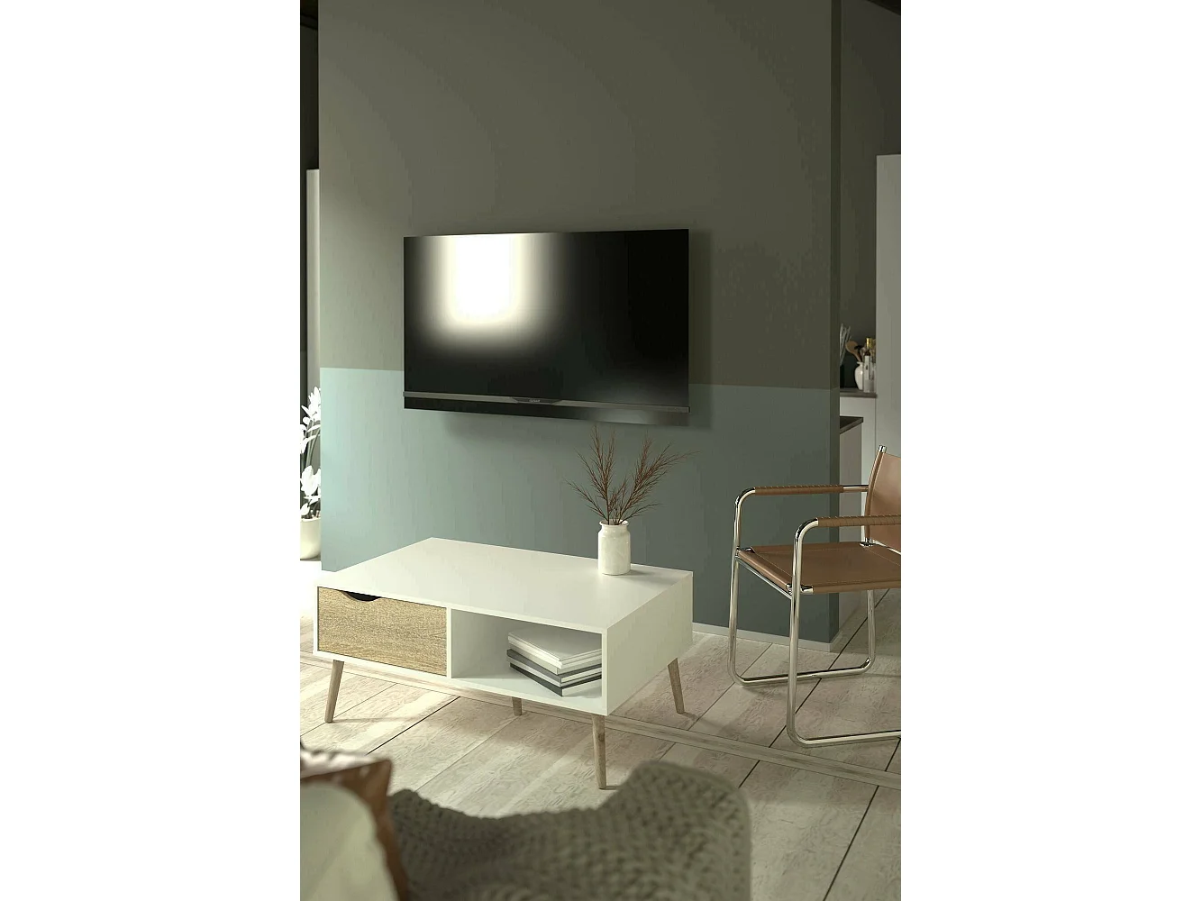 Tavolino da Salotto Sfene, un Cassetto, 60.2x98.7x43.3h cm Bianco