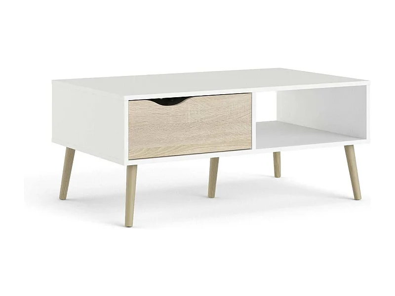 Dmora - Tavolino da salotto Sfene, 99x60 h43 cm, Bianco e Quercia