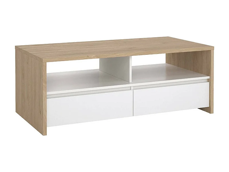 Table basse Dvandell, Table basse, Porte-revues pour canapé, Etagère de salon, 120x60 h46 cm, Chêne clair et Blanc