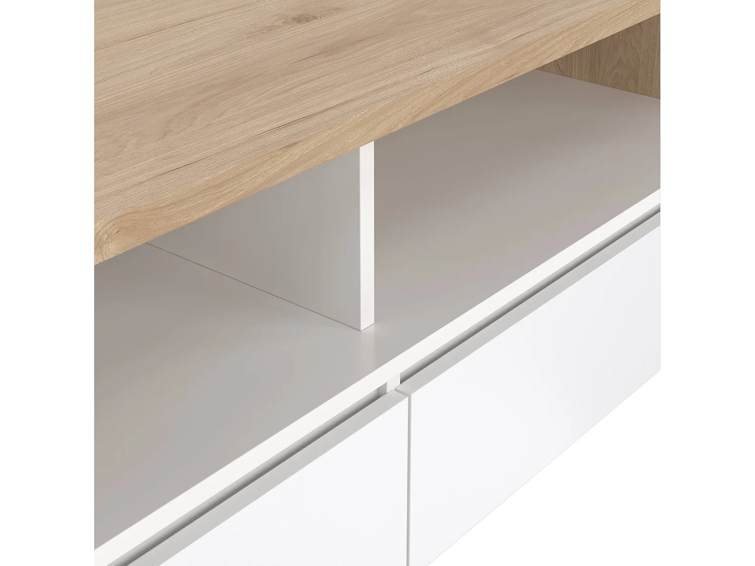 Table basse Dvandell, Table basse, Porte-revues pour canapé, Etagère de salon, 120x60 h46 cm, Chêne clair et Blanc
