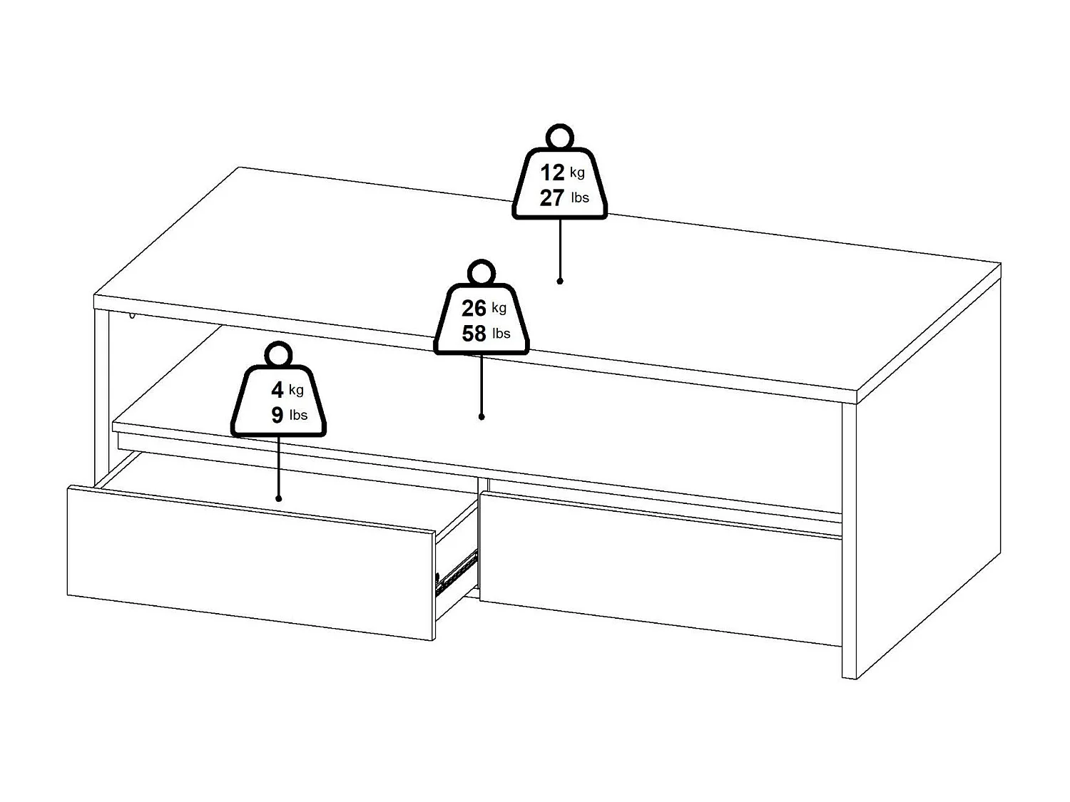 Table basse Dvandell, Table basse, Porte-revues pour canapé, Etagère de salon, 120x60 h46 cm, Chêne clair et Blanc