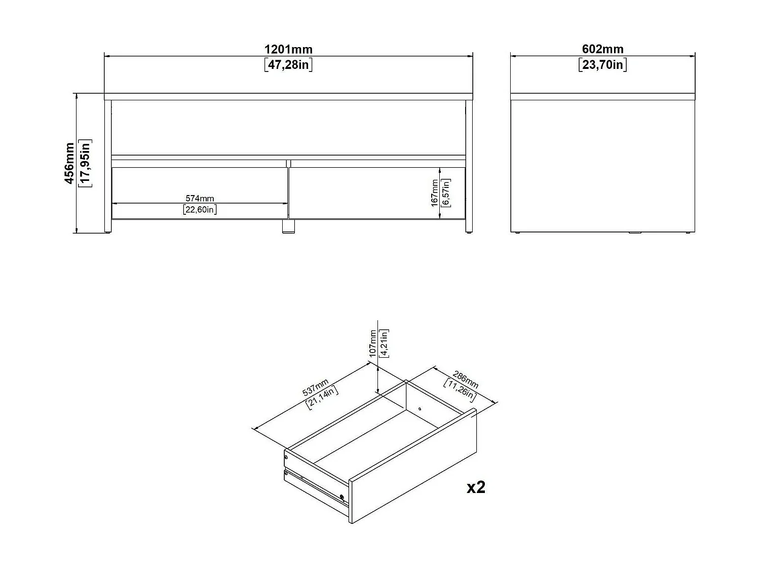 Dmora - Tavolino da salotto Shote, 120x60 h46 cm, Rovere e Bianco lucido