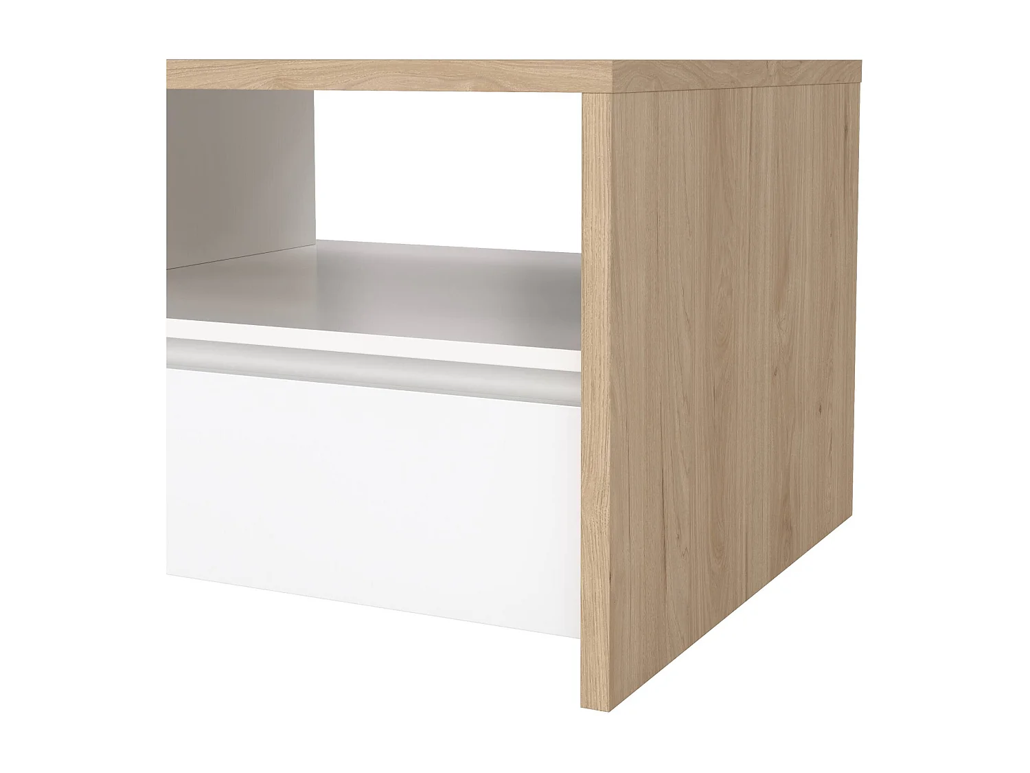 Dmora - Tavolino da salotto Shote, 120x60 h46 cm, Rovere e Bianco lucido