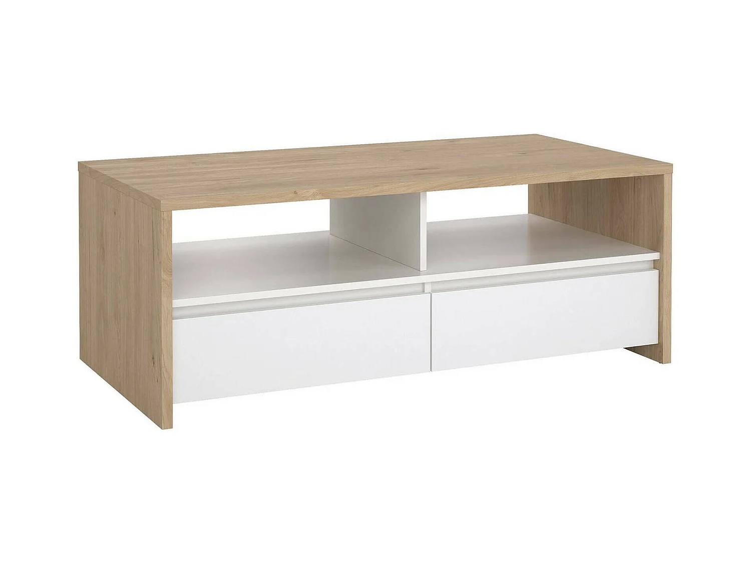 Table basse Dvandell, Table basse, Porte-revues pour canapé, Etagère de salon, 120x60 h46 cm, Chêne clair et Blanc