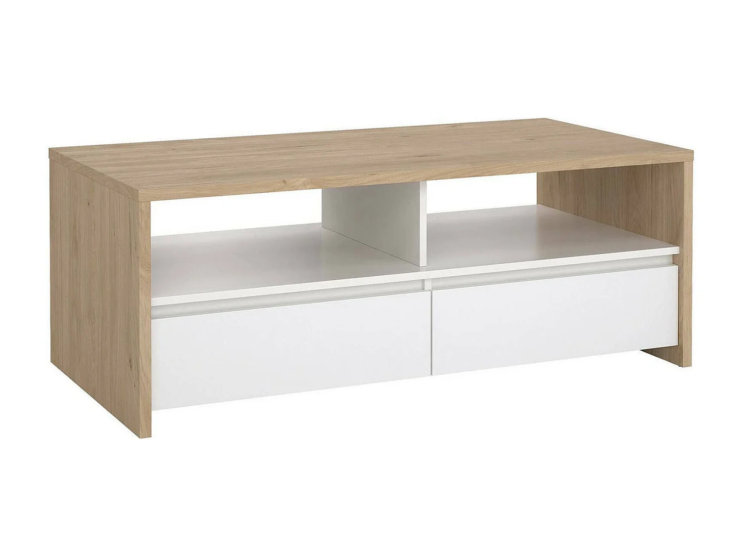 Table basse Dvandell, Table basse, Porte-revues pour canapé, Etagère de salon, 120x60 h46 cm, Chêne clair et Blanc