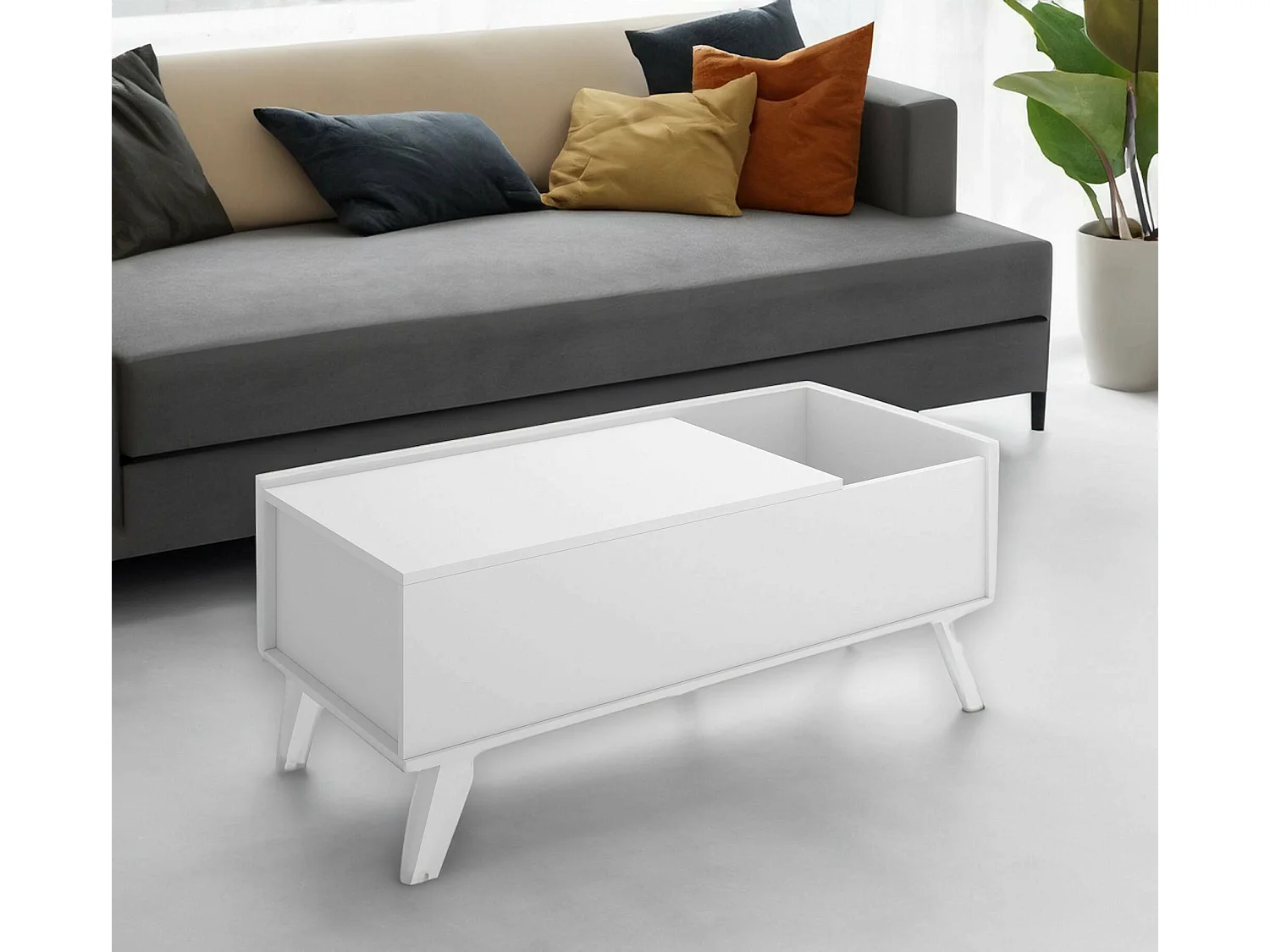 Table basse Dknap, Table basse, Porte-revues pour canapé, Etagère de salon, 99x60 h41 cm, Blanc