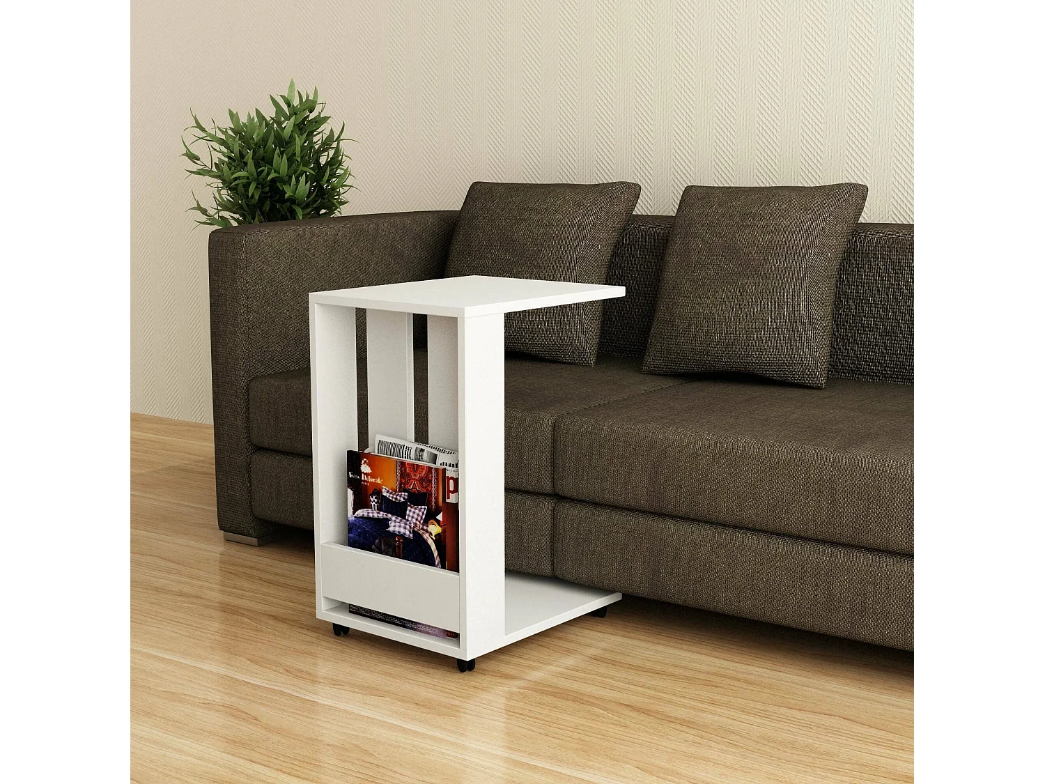 Wohnzimmertisch Diannarill, Niedriger Wohnzimmertisch, Kaffeeregal, Couchtisch für Sofa, 37x45 h60 cm, Weiß