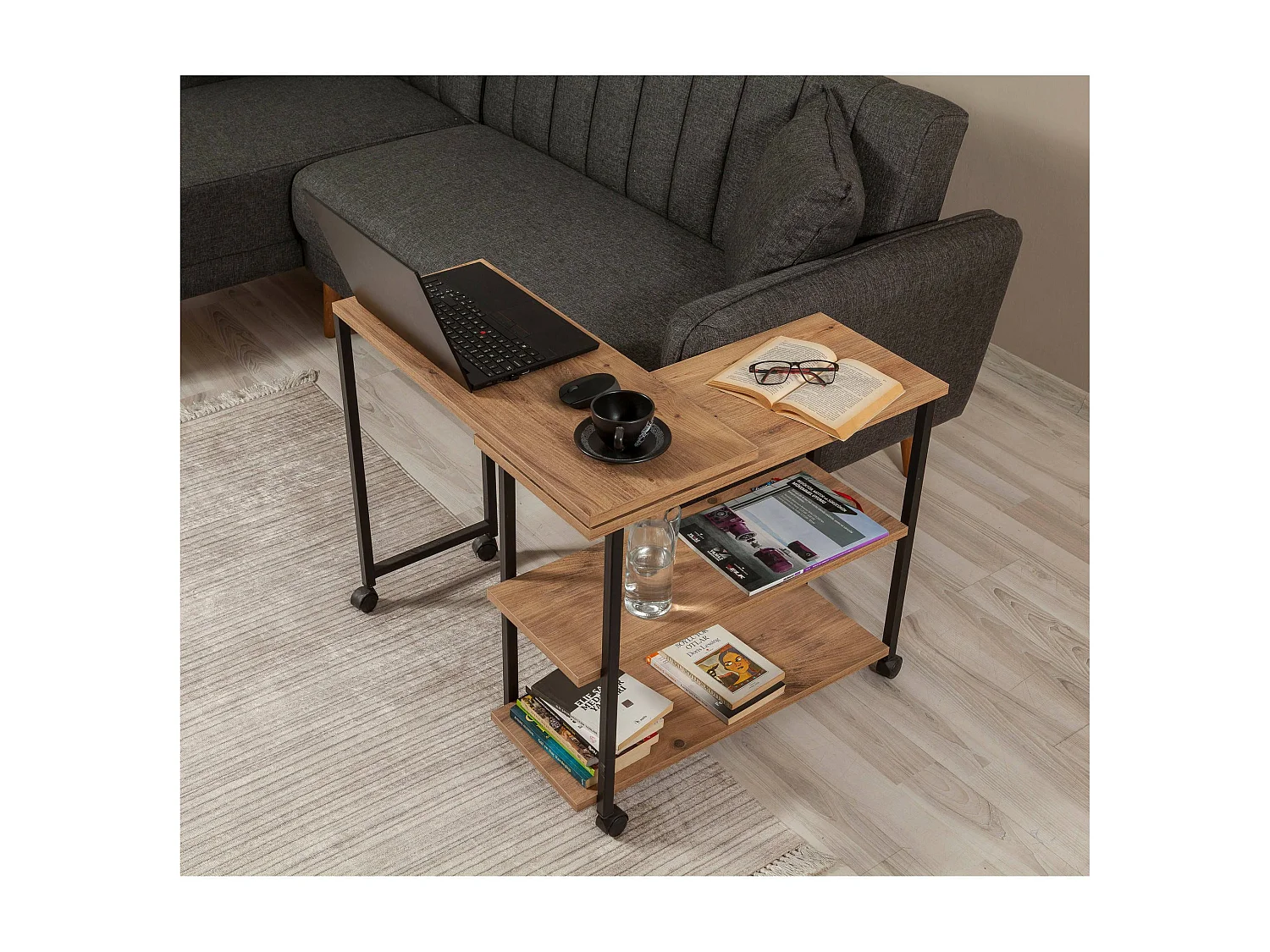 Table basse Dmarcodagrac, Table basse, Porte-revues pour canapé, Etagère de salon, 70x76 h63 cm, Chêne et Noir