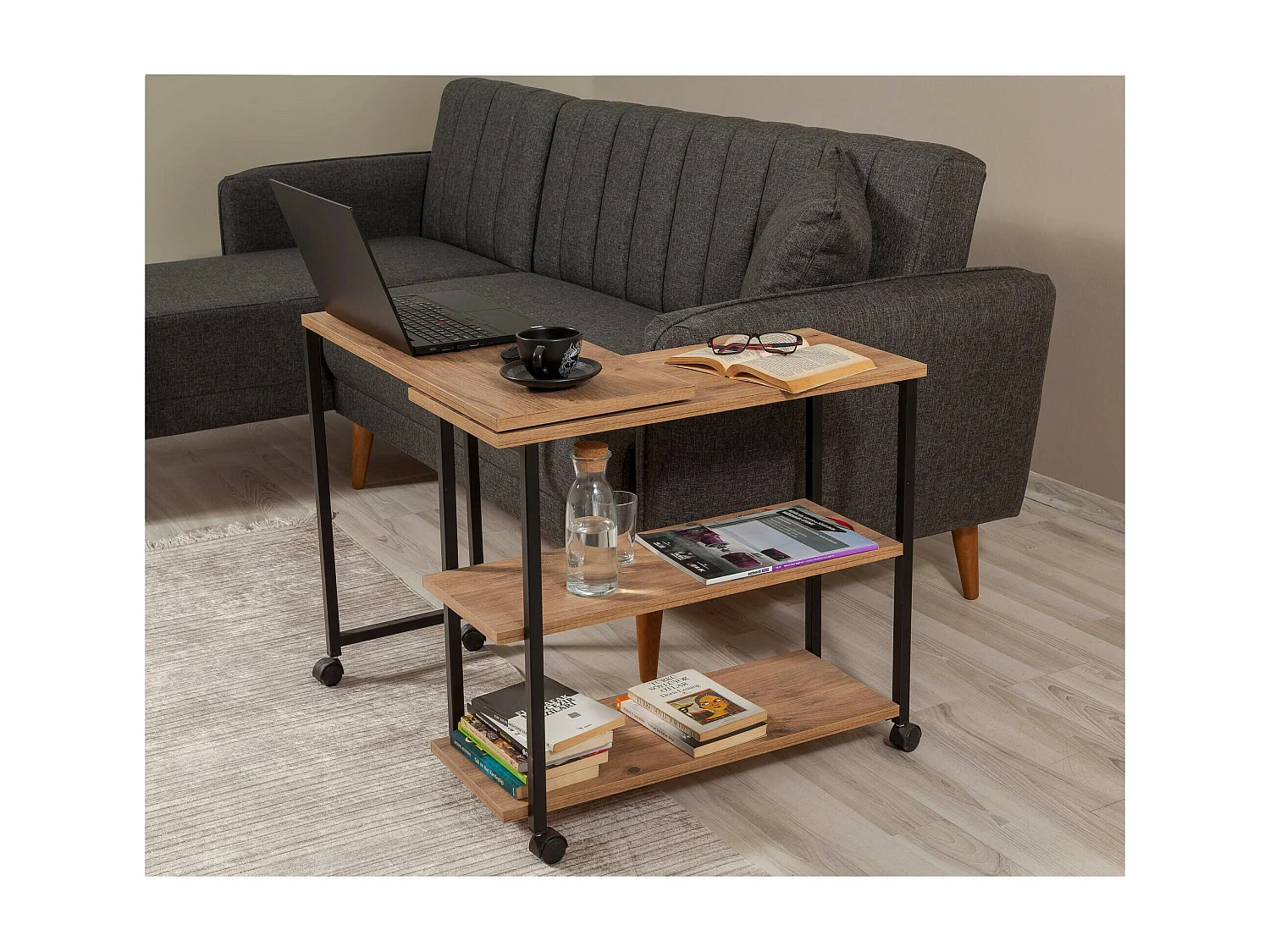 Mesa de café Dmarcodagrac, Mesa de centro baja, Revistero para sofá, Estante de la sala de estar, 70x76 h63 cm, Roble y Negro