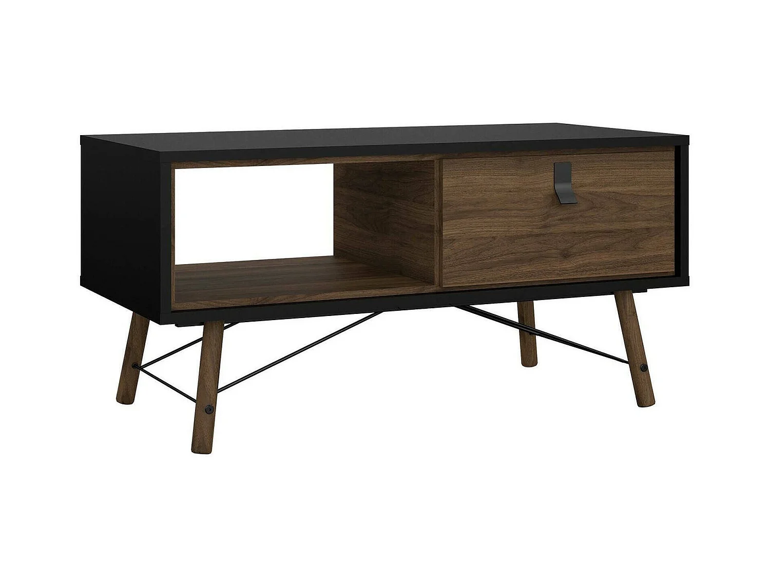 Table basse Dvalot, Table basse, Porte-revues pour canapé, Etagère de salon, 102x48 h50 cm, Noir et Noyer