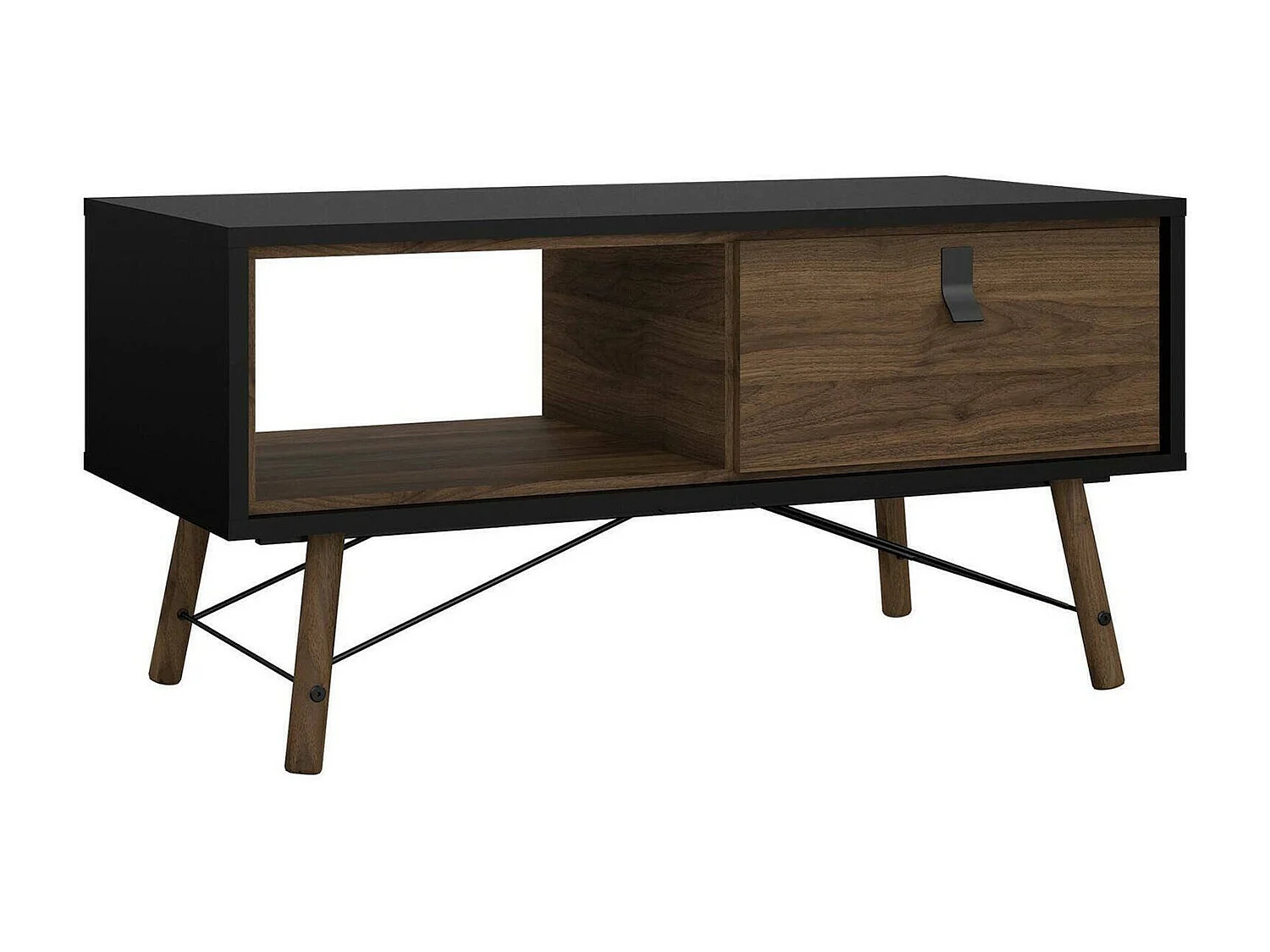 Table basse Dvalot, Table basse, Porte-revues pour canapé, Etagère de salon, 102x48 h50 cm, Noir et Noyer