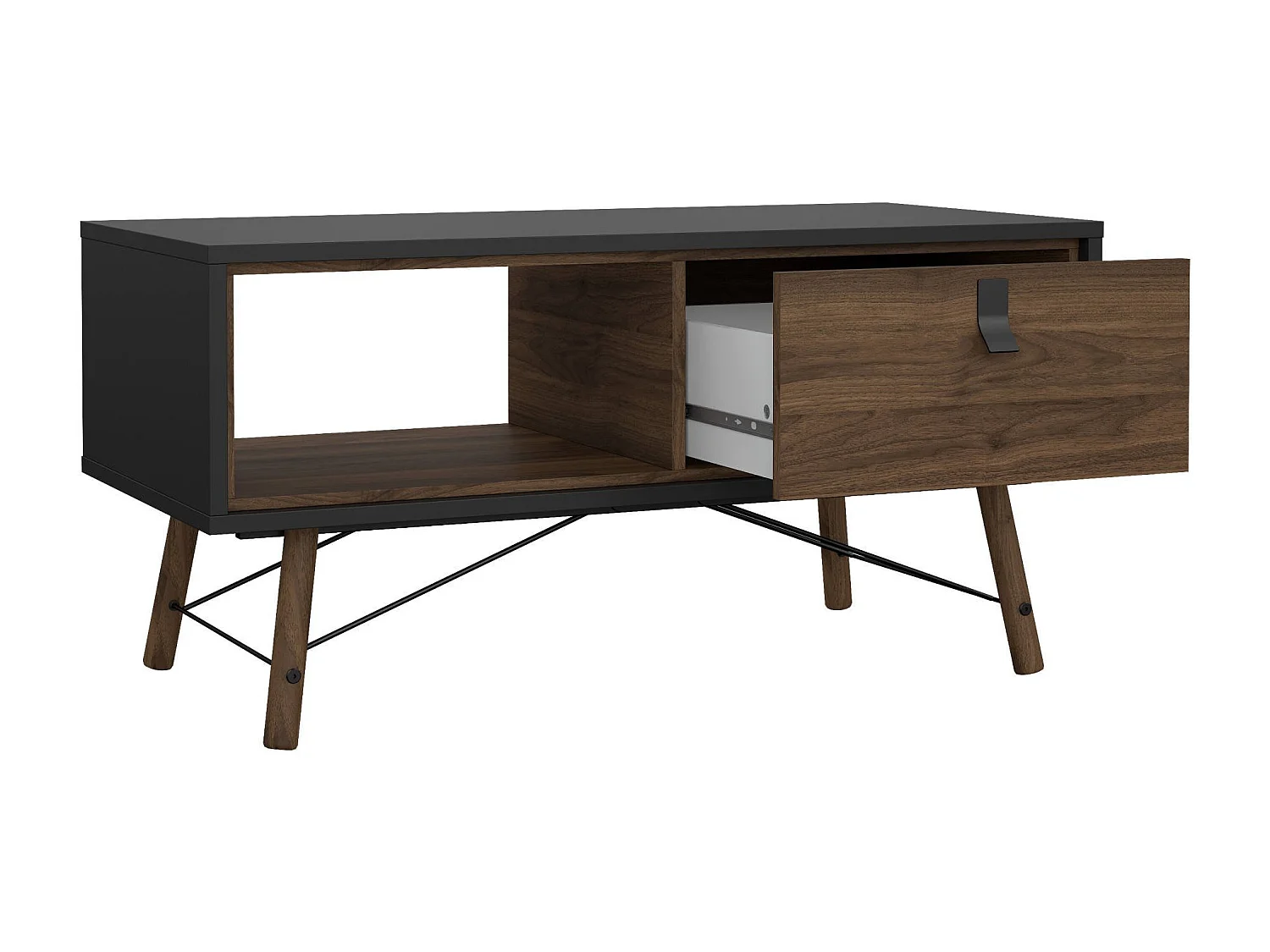 Mesa de café Dvalot, Mesa de centro baja, Revistero para sofá, Estante de la sala de estar, 102x48 h50 cm, Negro y Nogal