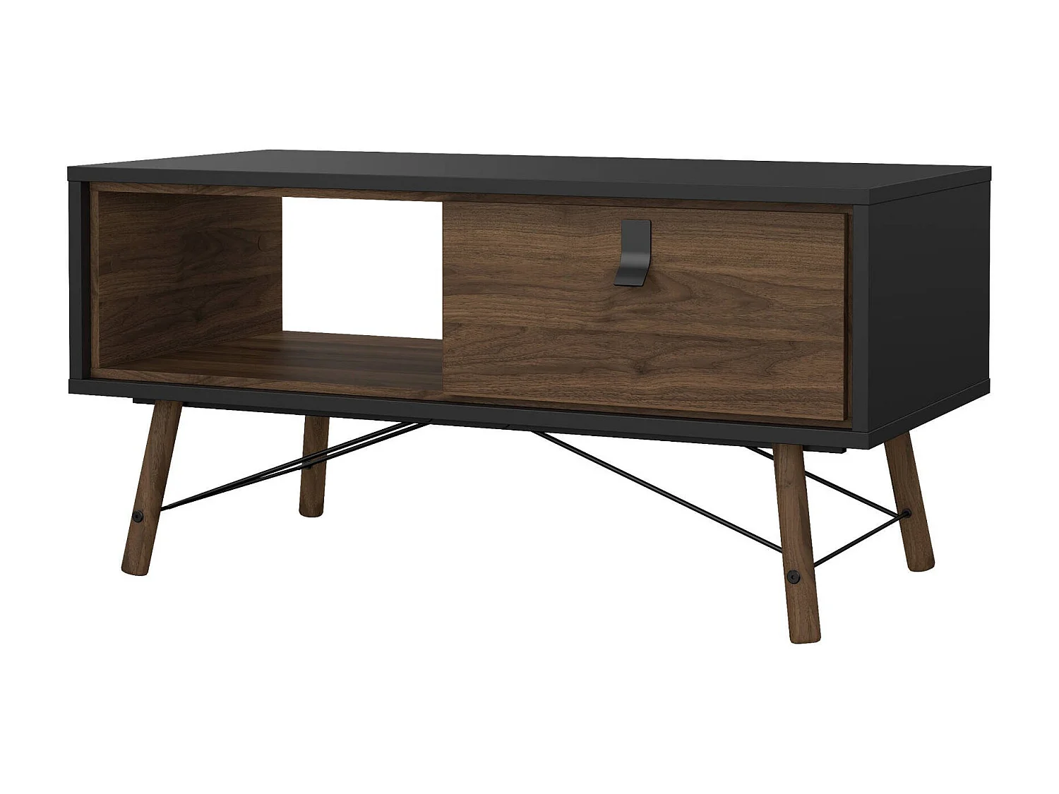 Table basse Dvalot, Table basse, Porte-revues pour canapé, Etagère de salon, 102x48 h50 cm, Noir et Noyer