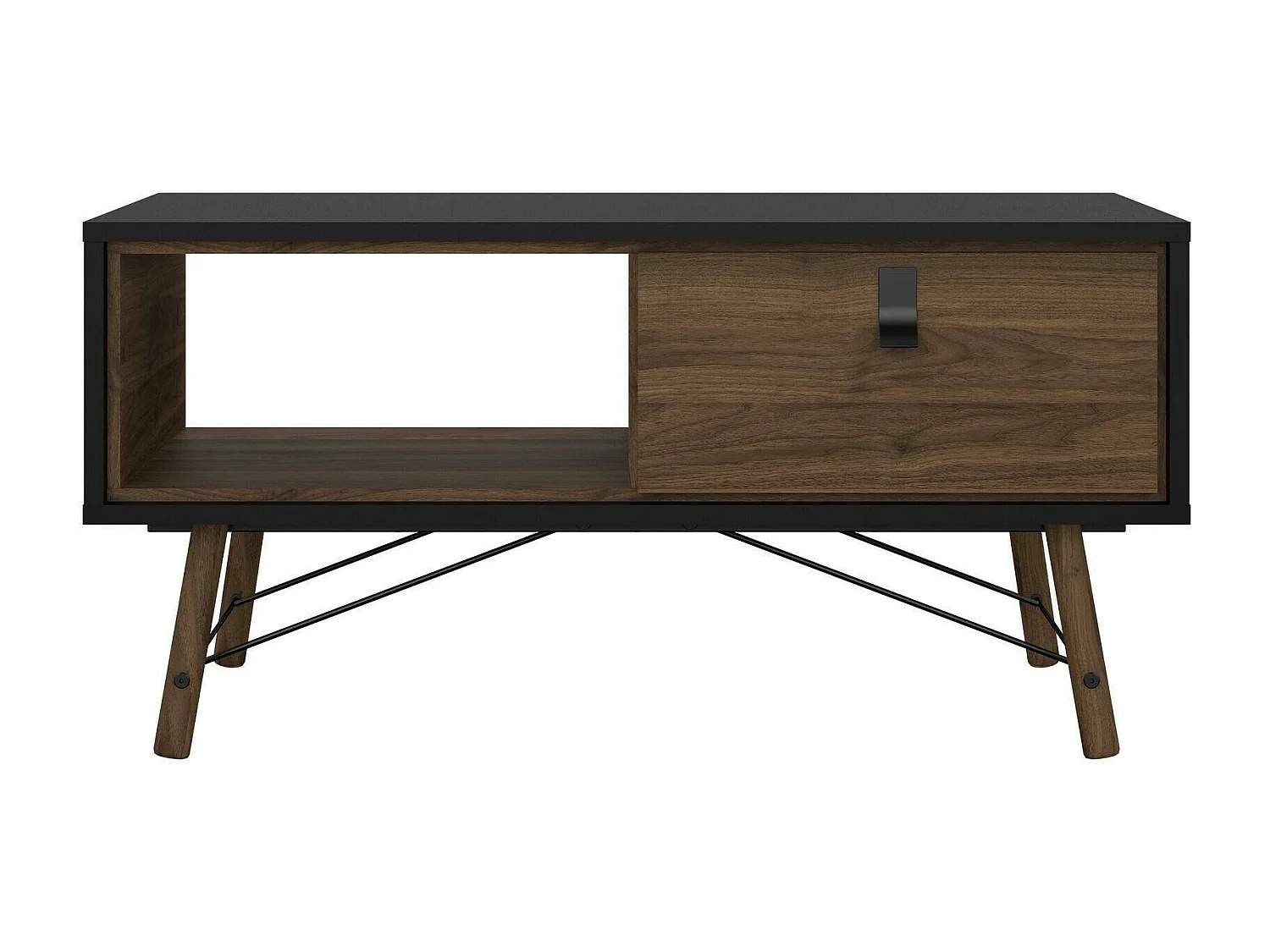 Table basse Dvalot, Table basse, Porte-revues pour canapé, Etagère de salon, 102x48 h50 cm, Noir et Noyer