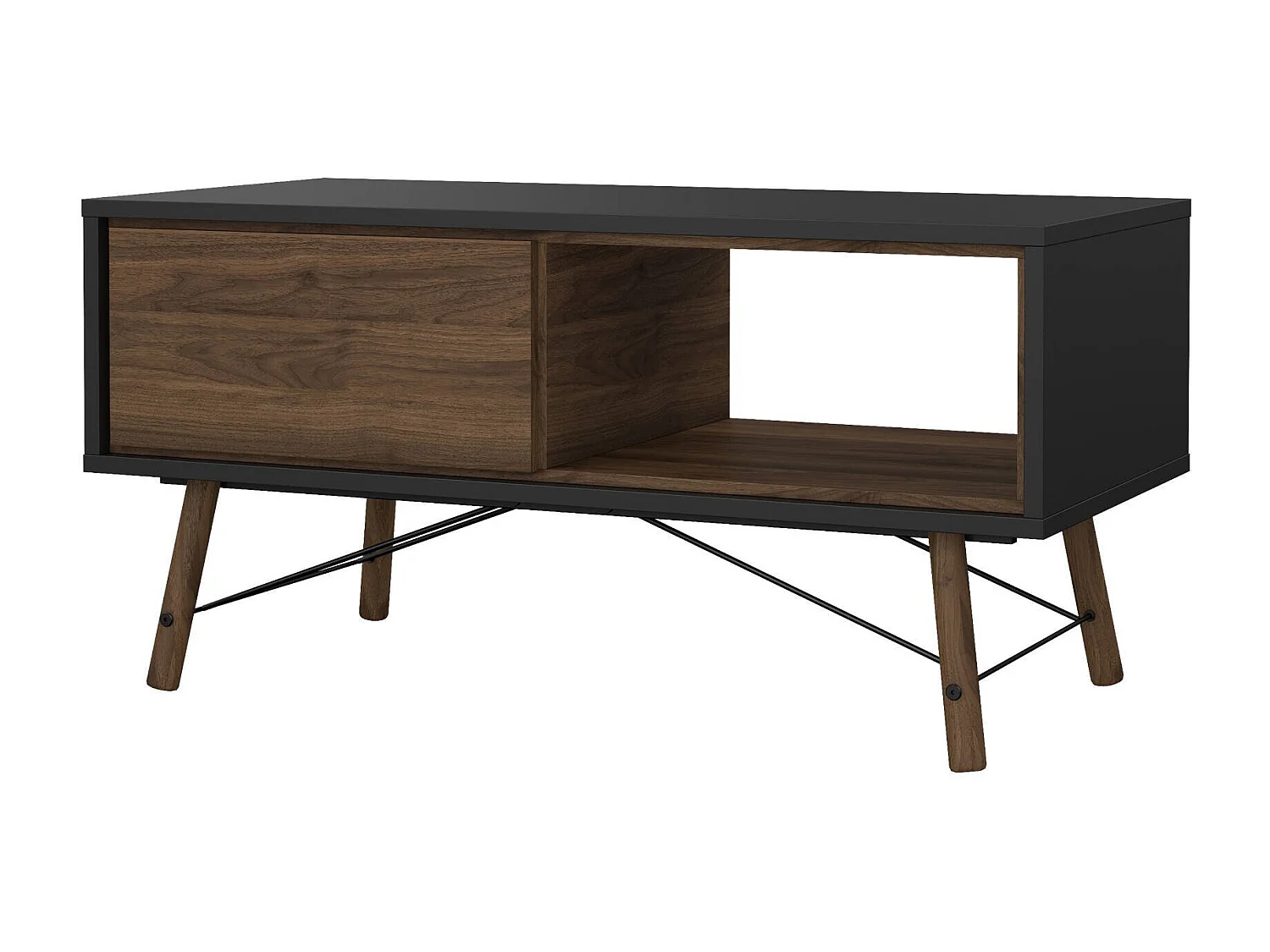 Table basse Dvalot, Table basse, Porte-revues pour canapé, Etagère de salon, 102x48 h50 cm, Noir et Noyer