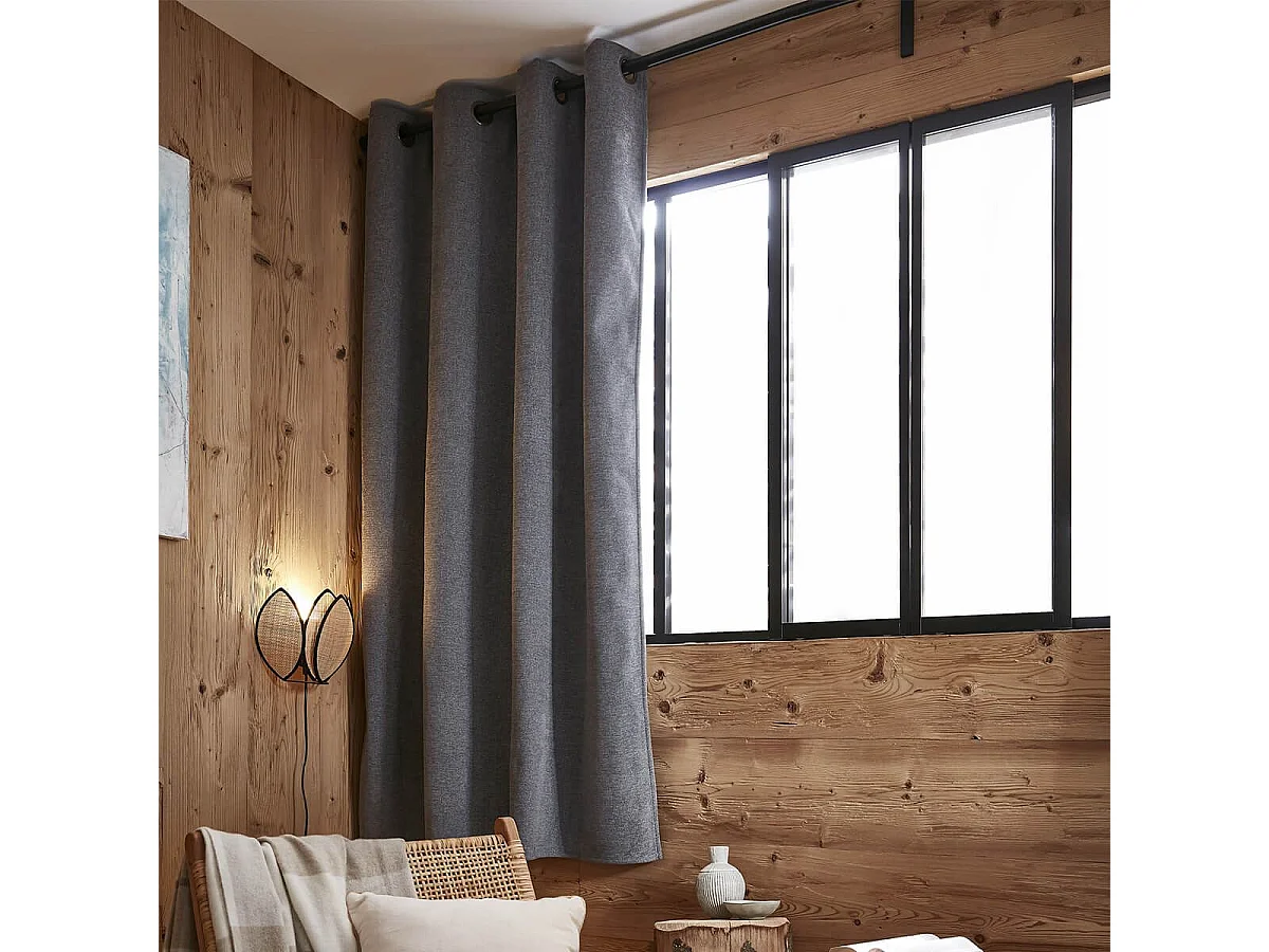 KEYNE - Rideau Thermique Occultant 140 x 180 cm Doublé Polaire Coloris Titane