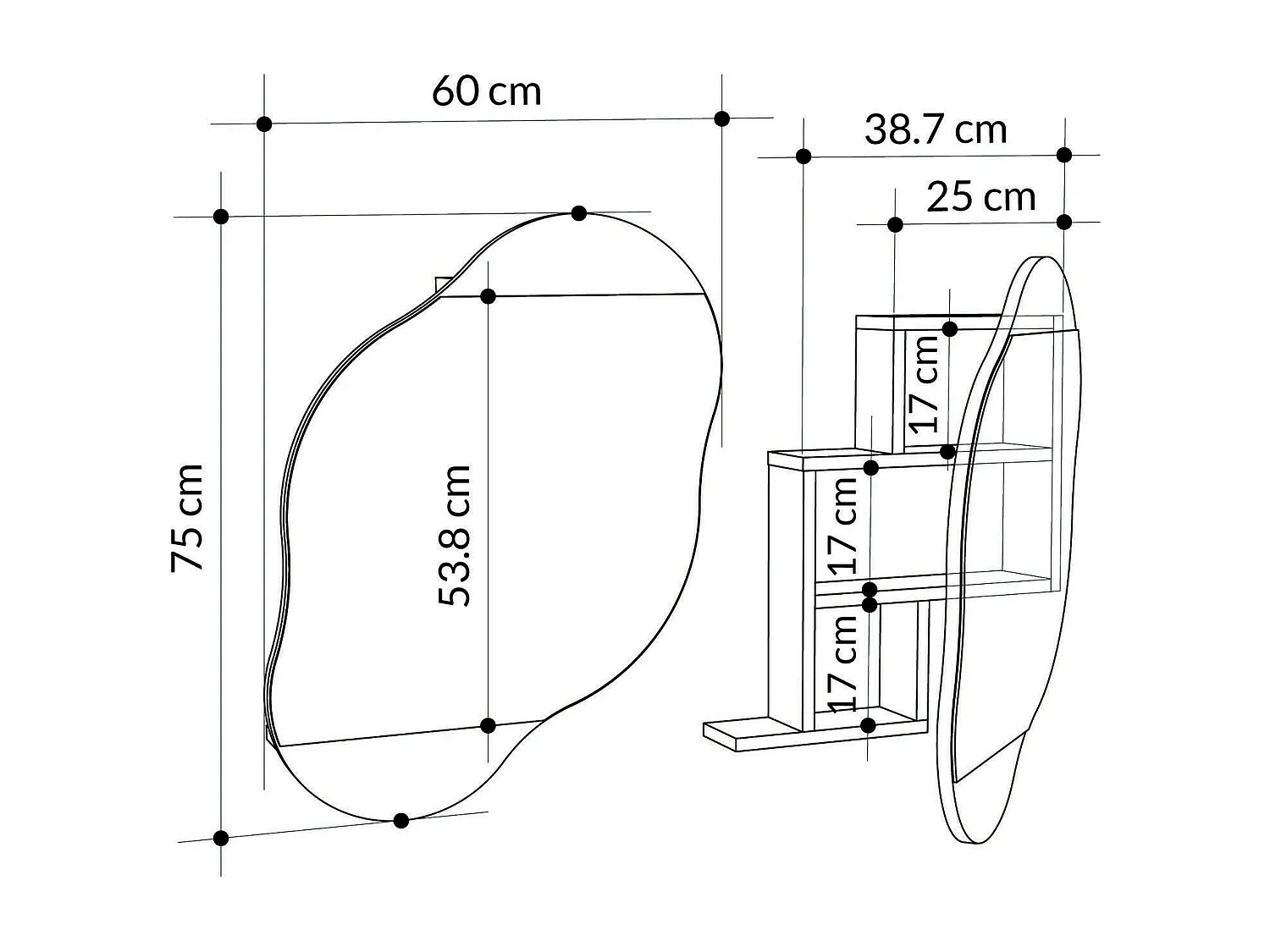 Miroir Dmontevag, Verre miroité, Objet d'ameublement mural, Décoration avec miroir, 60x13 h75 cm, Blanc