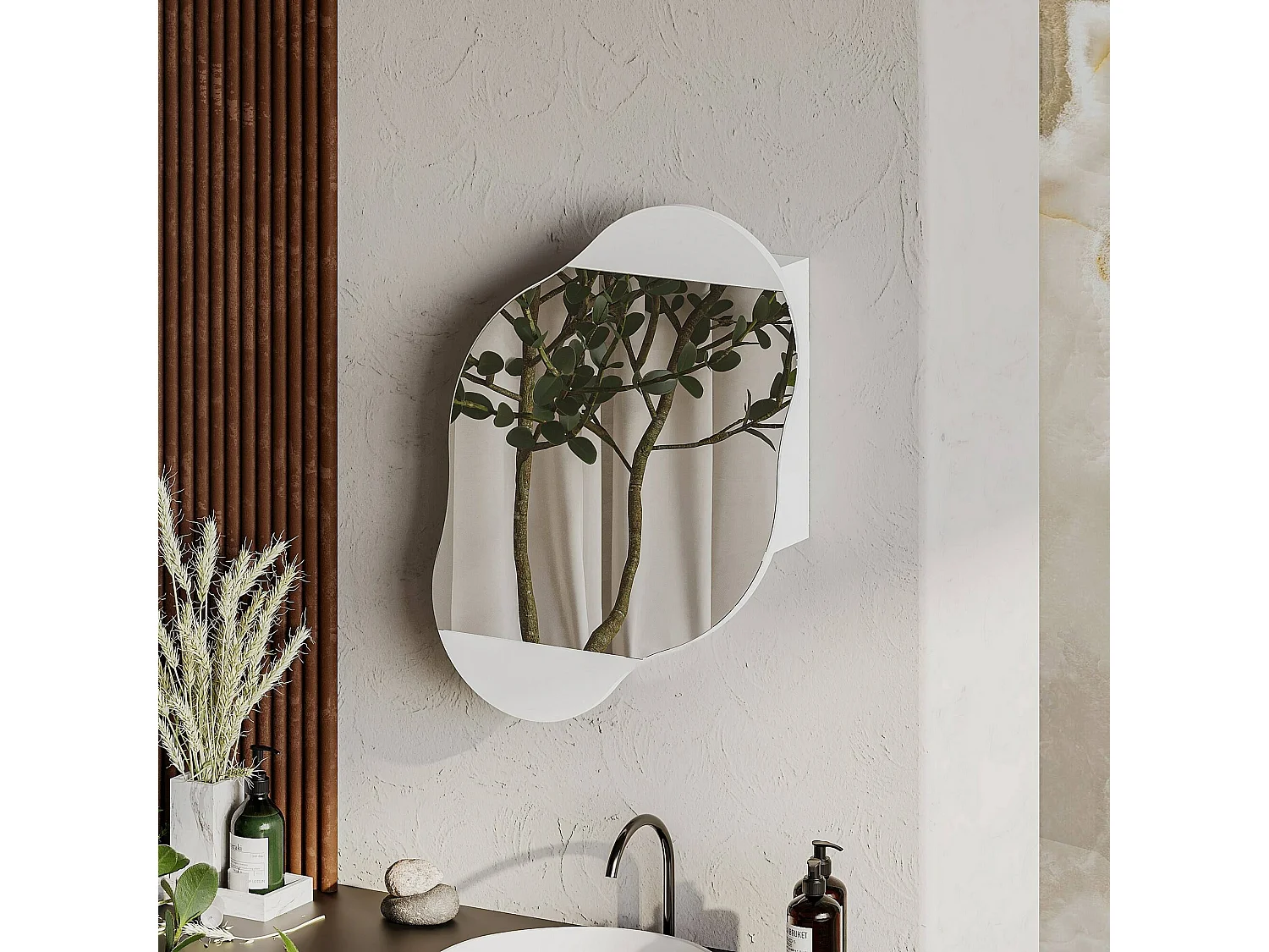 Miroir Dmontevag, Verre miroité, Objet d'ameublement mural, Décoration avec miroir, 60x13 h75 cm, Blanc