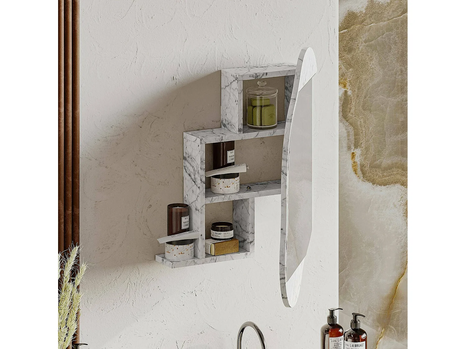 Dmontevag Spiegel, Spiegel, Wandinrichtingsartikel, Decoratie met spiegel, 60x13 h75 cm, Grijs