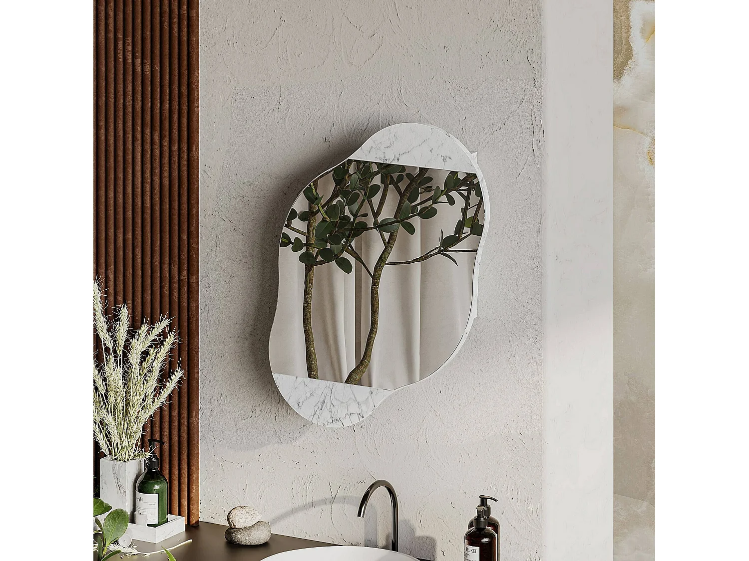 Miroir Dmontevag, Verre miroité, Objet d'ameublement mural, Décoration avec miroir, 60x13 h75 cm, Gris
