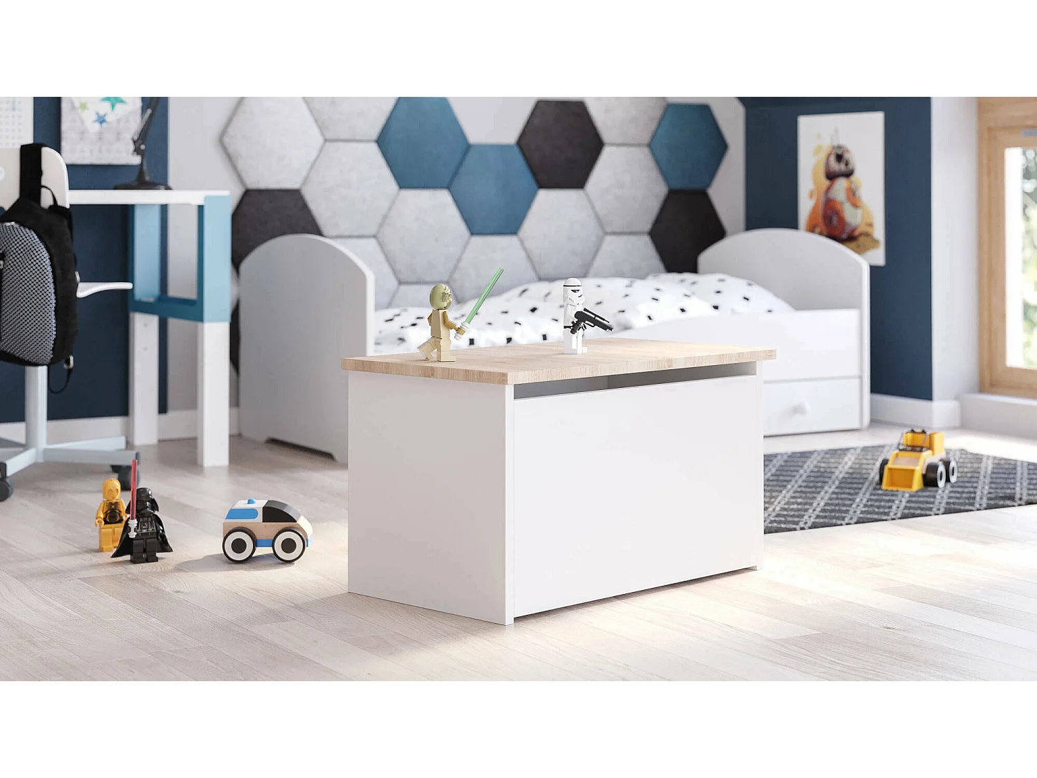 Coffre Dbrogdo, Conteneur polyvalent, Coffre polyvalent, Boîte de rangement, 40x42 h73 cm, Blanc et Chêne clair