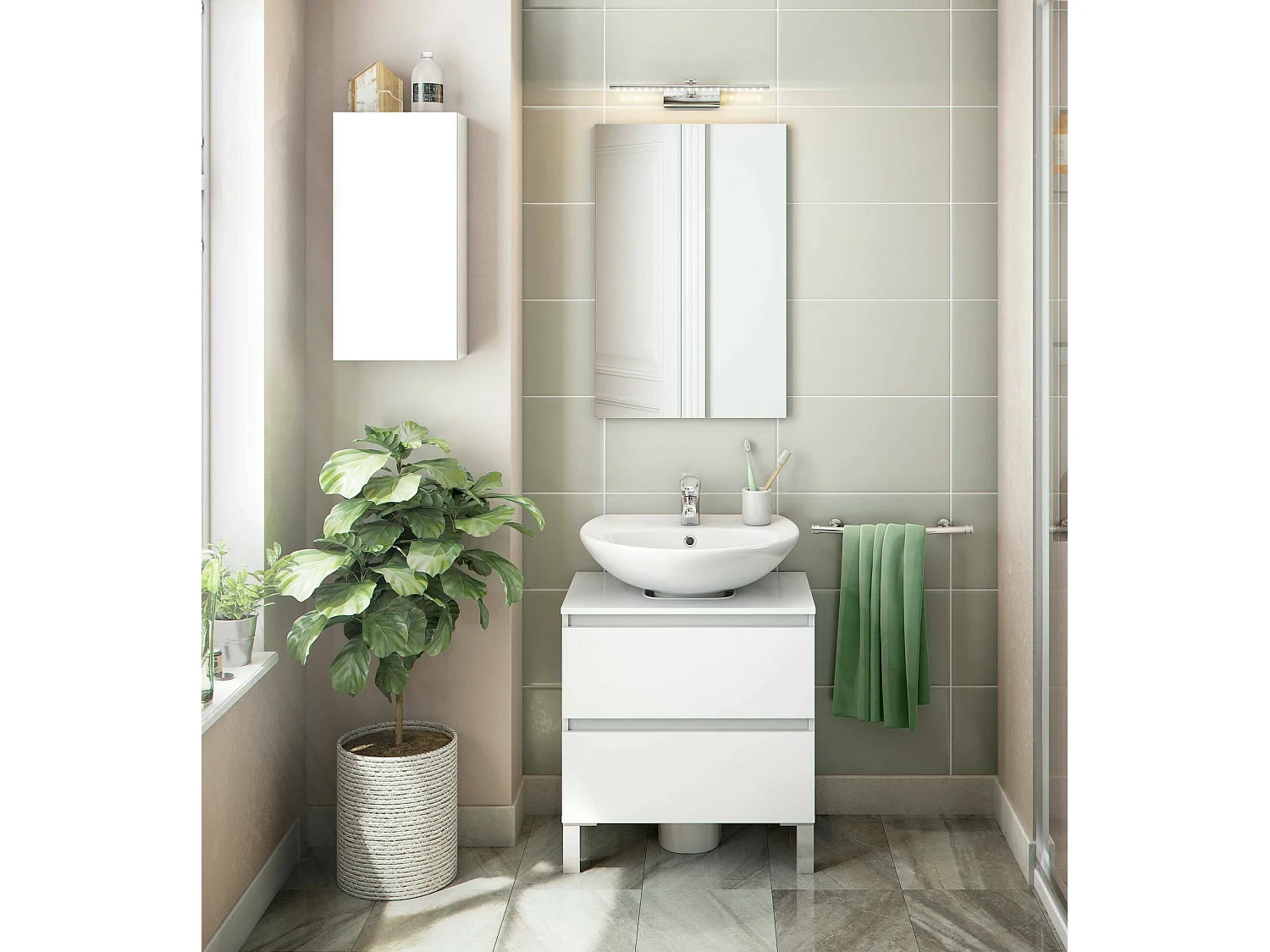 Dmora - Mobile pensile Berlino, 30x16 h60 cm, Bianco lucido