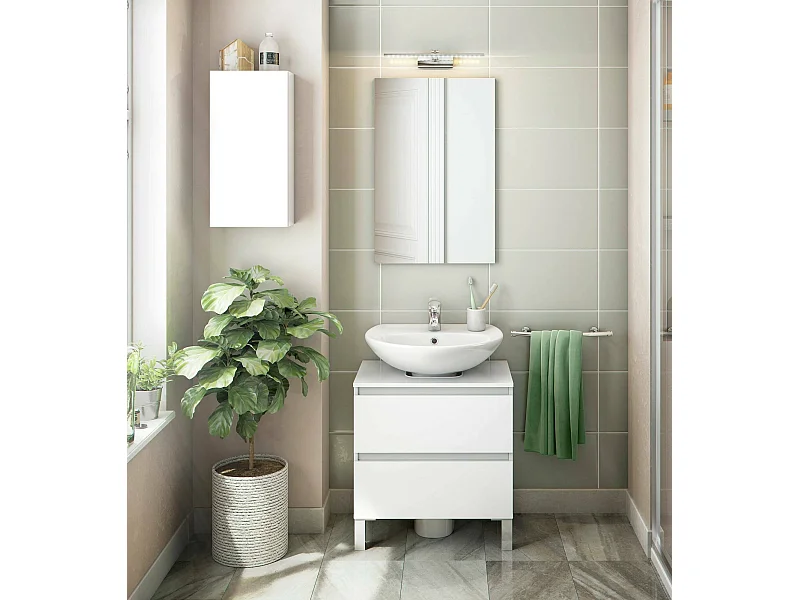 Armoire murale Dzaur, Armoire suspendue, Etagère murale, Armoire auxiliaire multifonctionnelle, 30x16 h60 cm, Blanc brillant