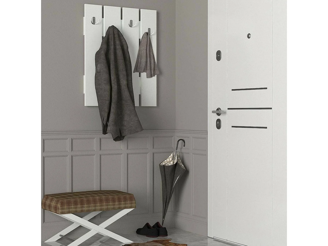 Dmonteris entreemeubilair, Kleerhanger entree, Foyer samenstelling, Multifunctionele opbergconsole, 65x4 h80 cm, Wit