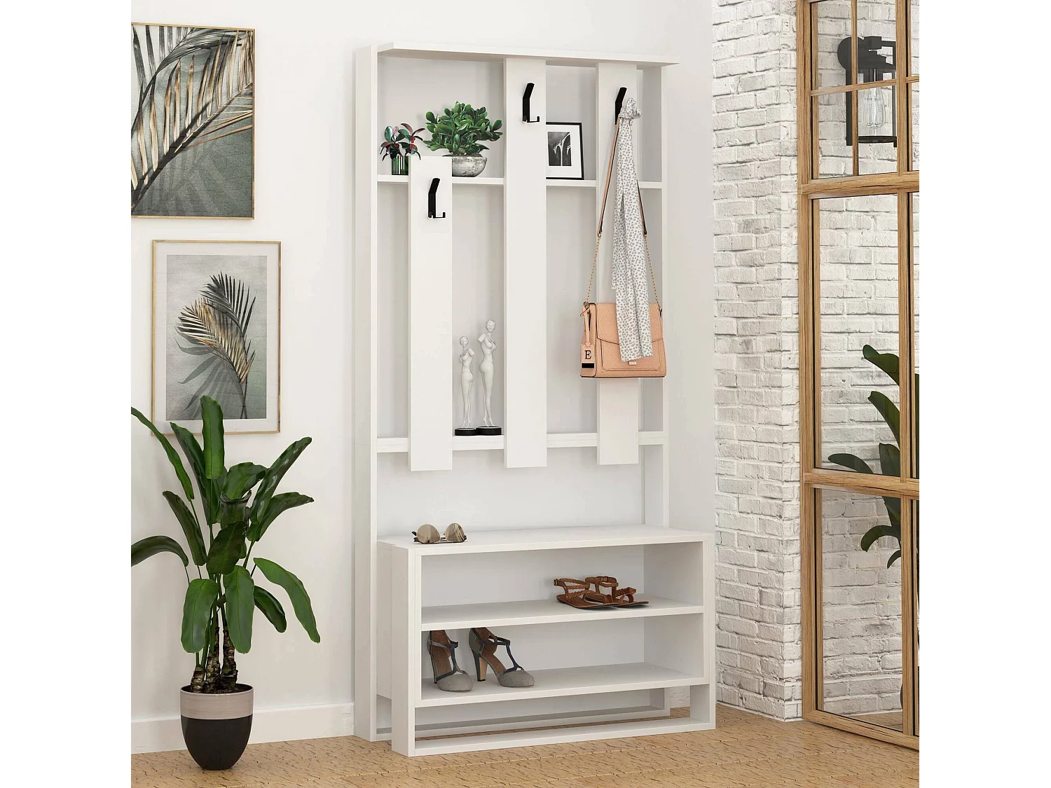 Dnovakovi entreemeubilair, Kleerhanger entree, Entree compositie, Multifunctionele opbergconsole, 90x36 h180 cm, Wit