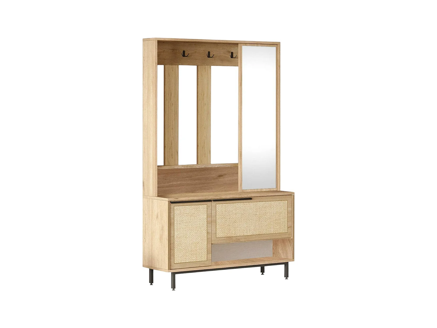 Dmattiazz entreemeubilair, Kleerhangeringang, Atrium-samenstelling, Multifunctionele opbergconsole, 102x36 h178 cm, Walnoot en Eik