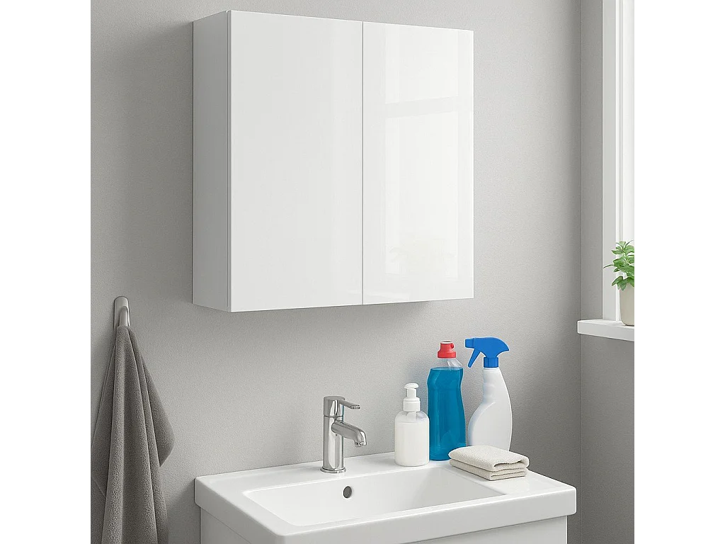 Dmora - Mobile pensile Apollosa, 60x16 h60 cm, Bianco lucido