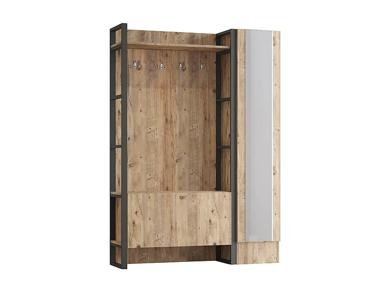 Dmarocchin entreemeubilair, Kleerhanger entree, Entree compositie, Multifunctionele opbergconsole, 126x34 h180 cm, Eiken