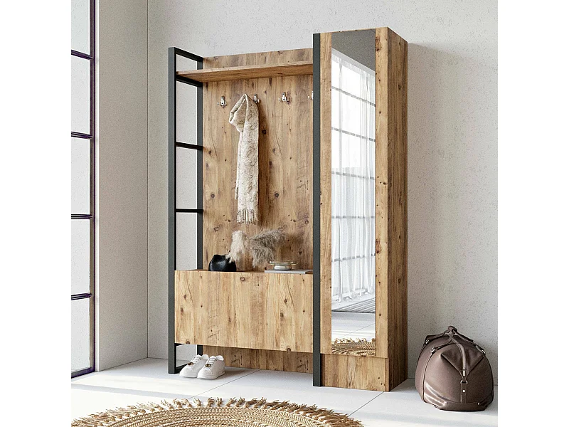 Mobile da Ingresso Damasco, Specchio Incluso, 34x125.5x180h cm Marrone Quercia