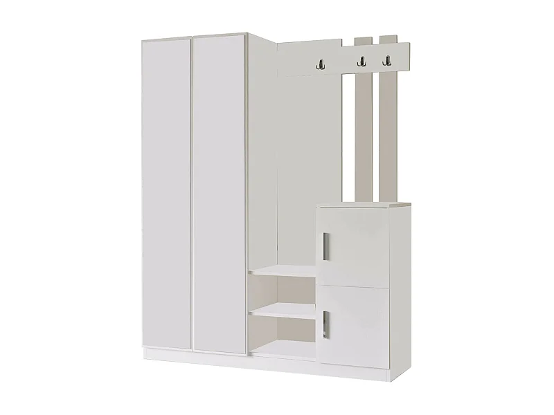 Meuble d'entrée Dgoldanig, Crochet d'entrée, Composition pour l'atrium, Console de rangement multifonction, 147x38 h180 cm, Blanc