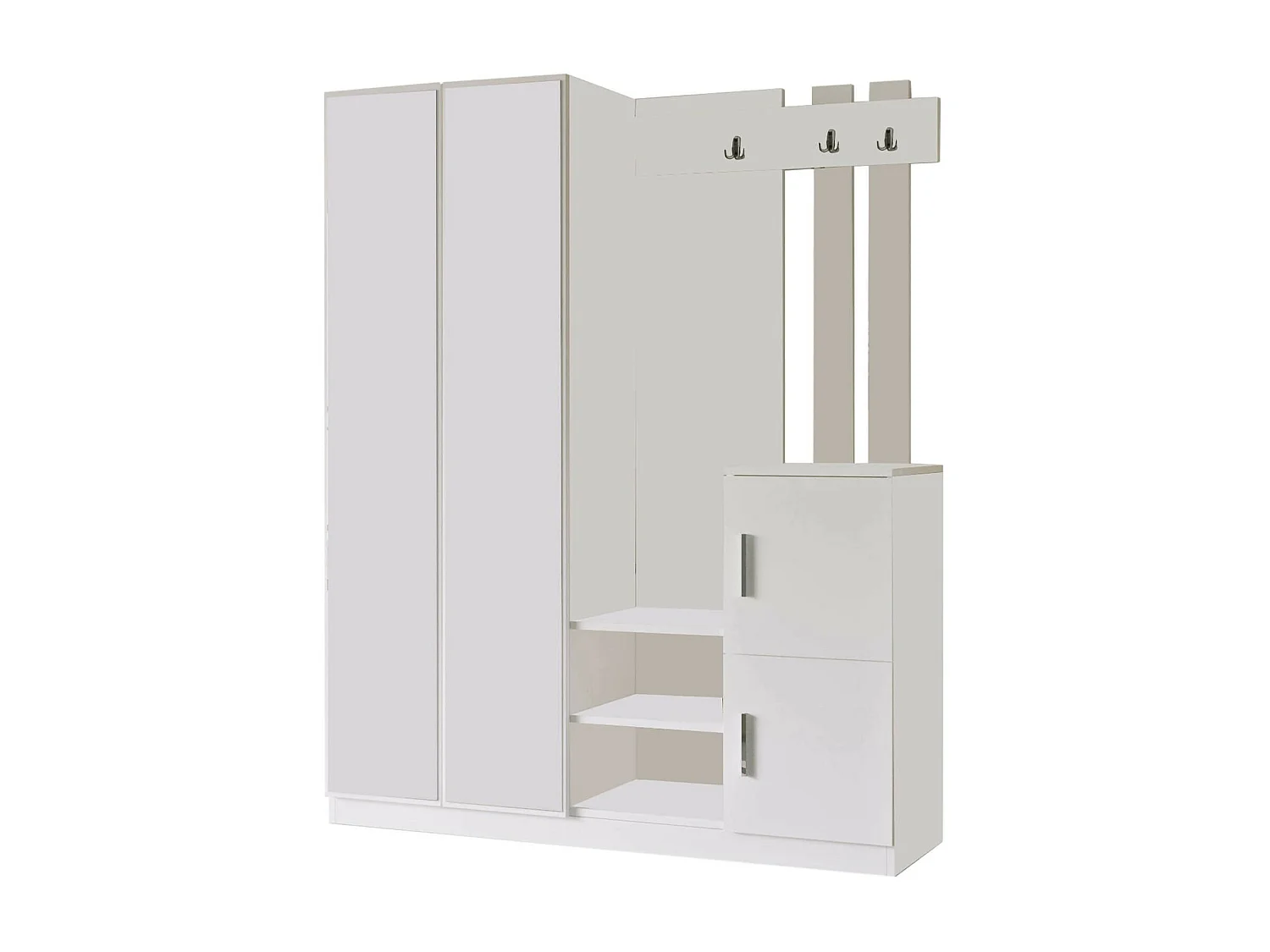 Meuble d'entrée Dgoldanig, Crochet d'entrée, Composition pour l'atrium, Console de rangement multifonction, 147x38 h180 cm, Blanc