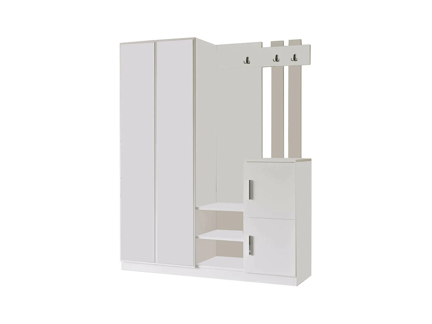 Meuble d'entrée Dgoldanig, Crochet d'entrée, Composition pour l'atrium, Console de rangement multifonction, 147x38 h180 cm, Blanc