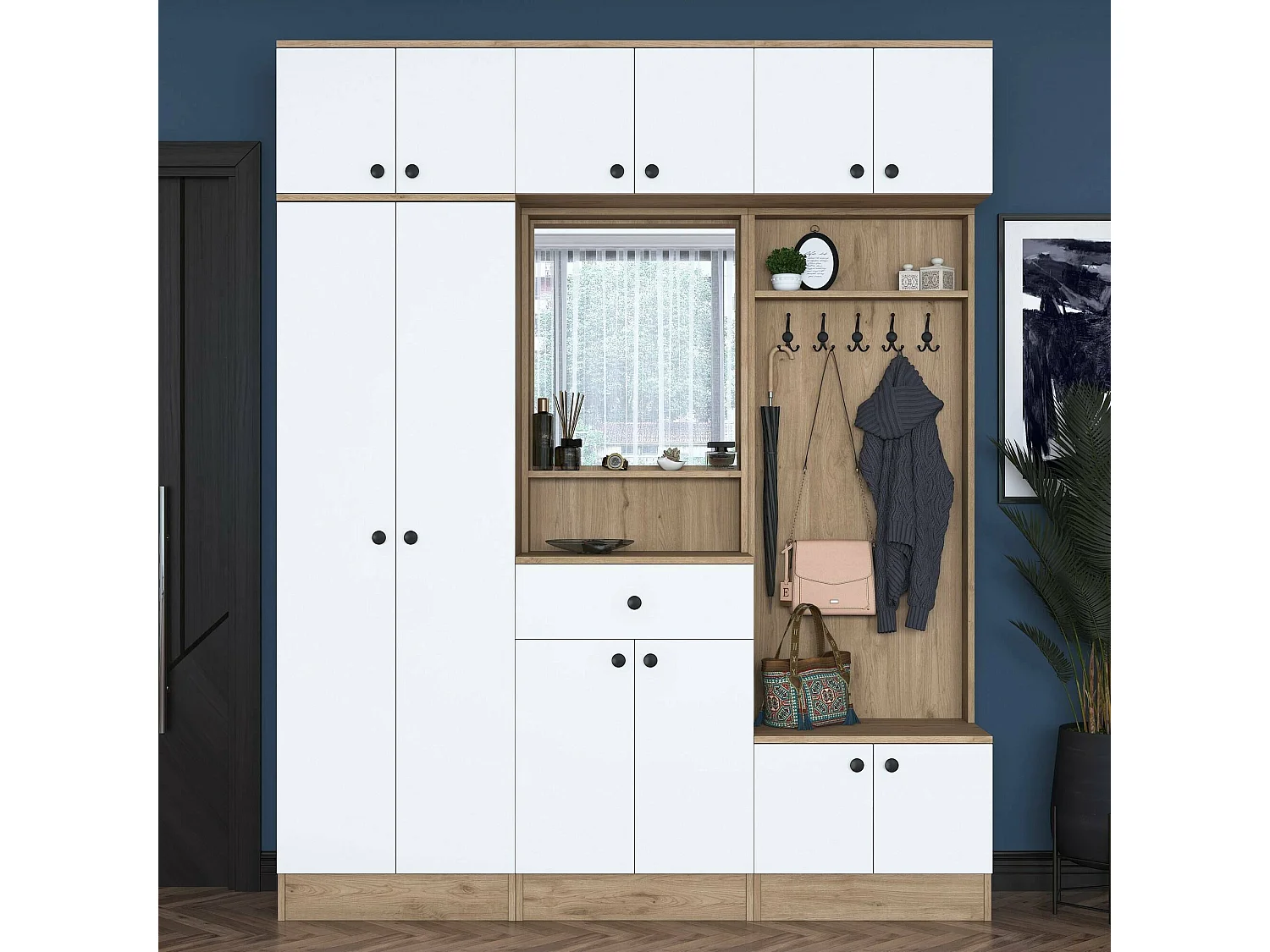 Mobile da Ingresso Adonis, Specchio Incluso, 37.5x179.6x226.4h cm Bianco