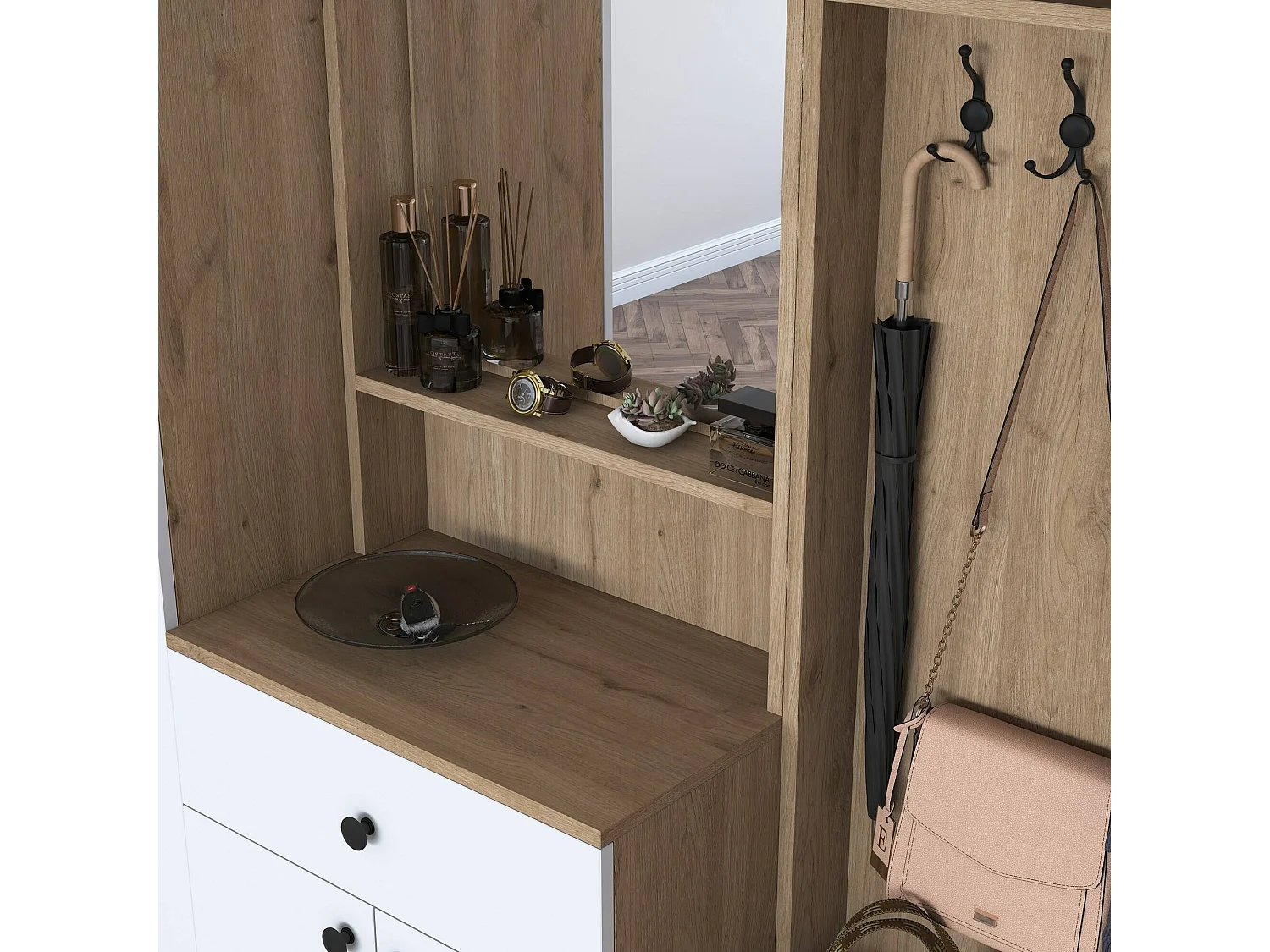 Mobile da Ingresso Adonis, Specchio Incluso, 37.5x179.6x226.4h cm Bianco