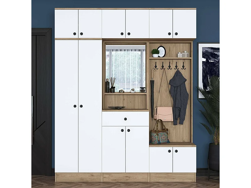 Mobile da Ingresso Adonis, Specchio Incluso, 37.5x179.6x226.4h cm Bianco