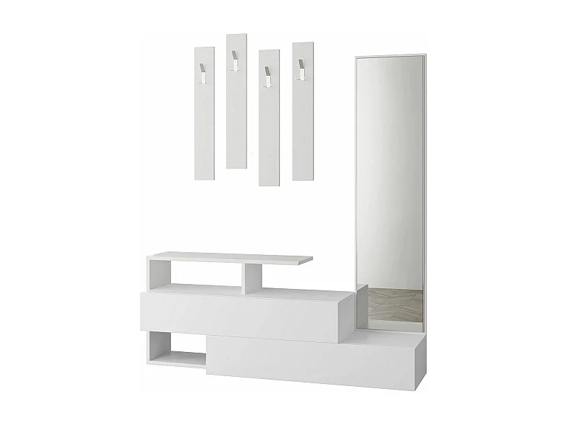 Eingangsmöbel Dfulignat, Moderner Eingang, Wandgarderobe, Multifunktions-Aufbewahrungskonsole, 137x35 h55 cm, WeiÃŸ