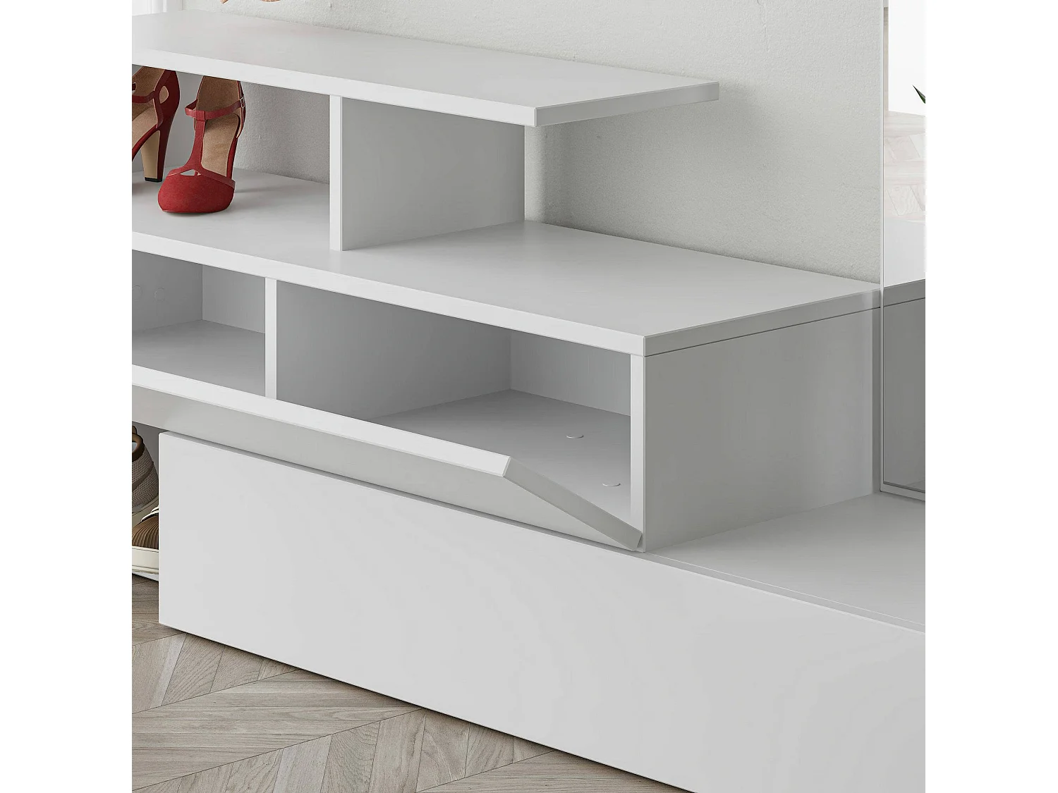 Dfulignat entreemeubel, Kleerhanger entree, Foyer samenstelling, Multifunctionele opbergconsole, 137x35 h55 cm, Wit